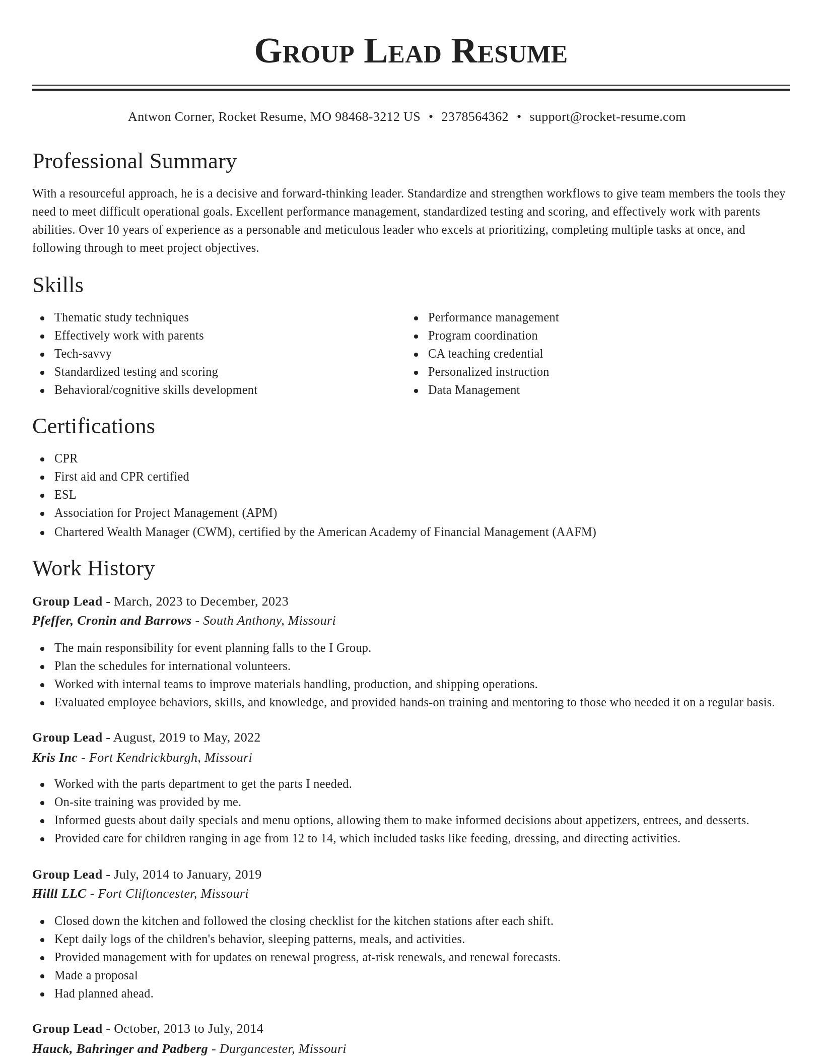 Classic resume template