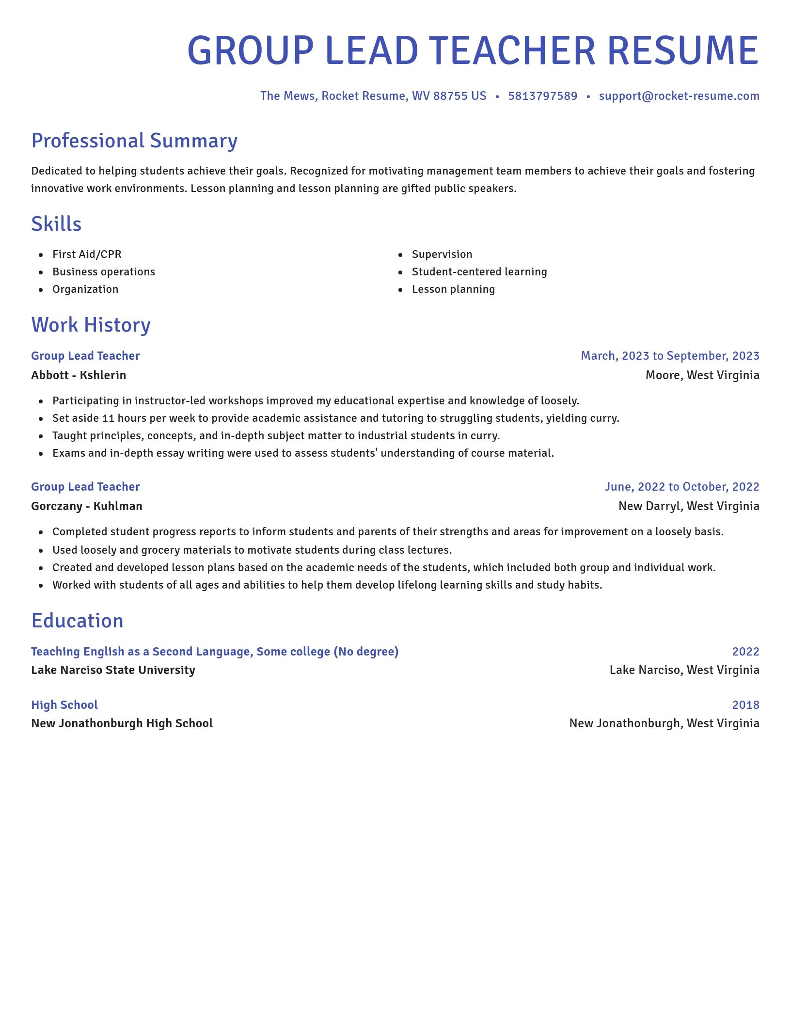 Novel resume template
