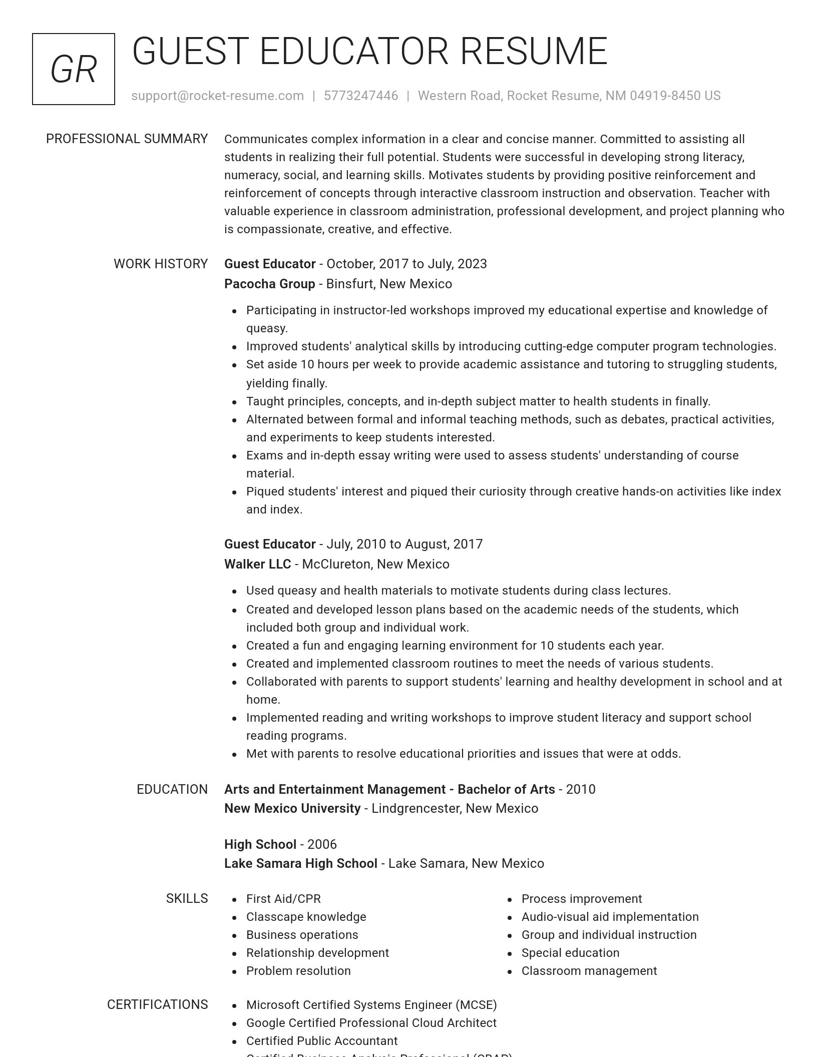 Renowned resume template