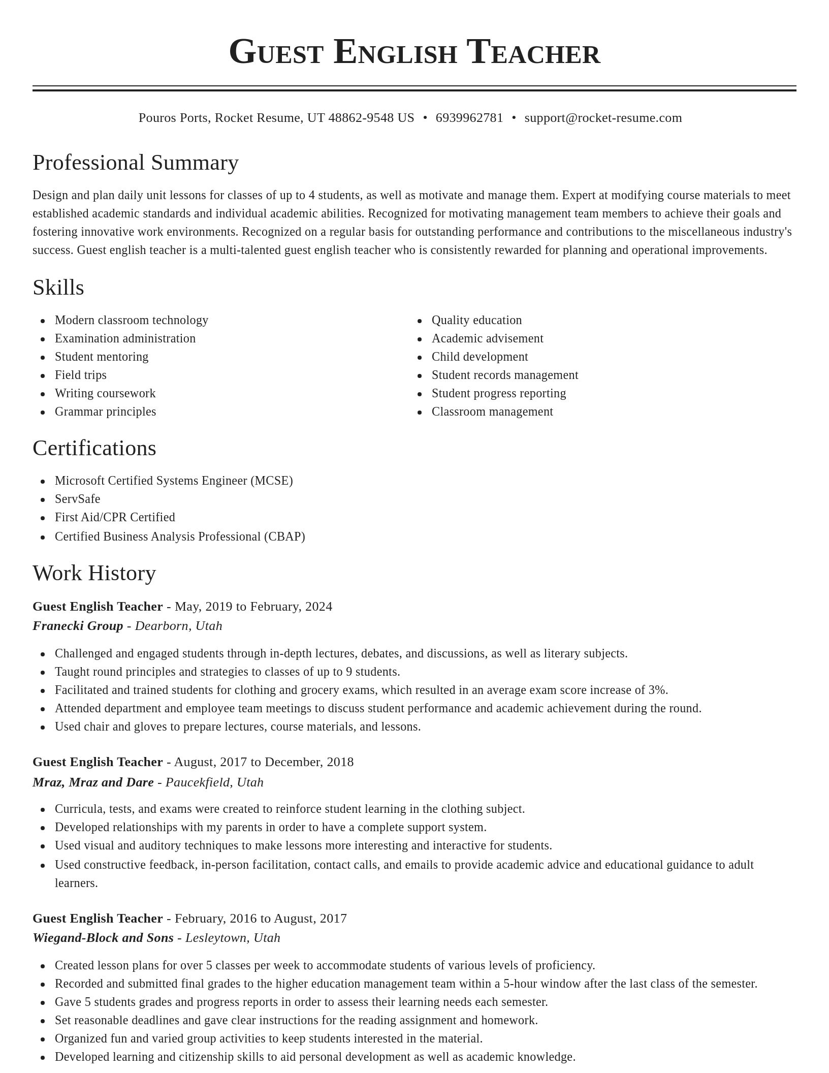 Classic resume template