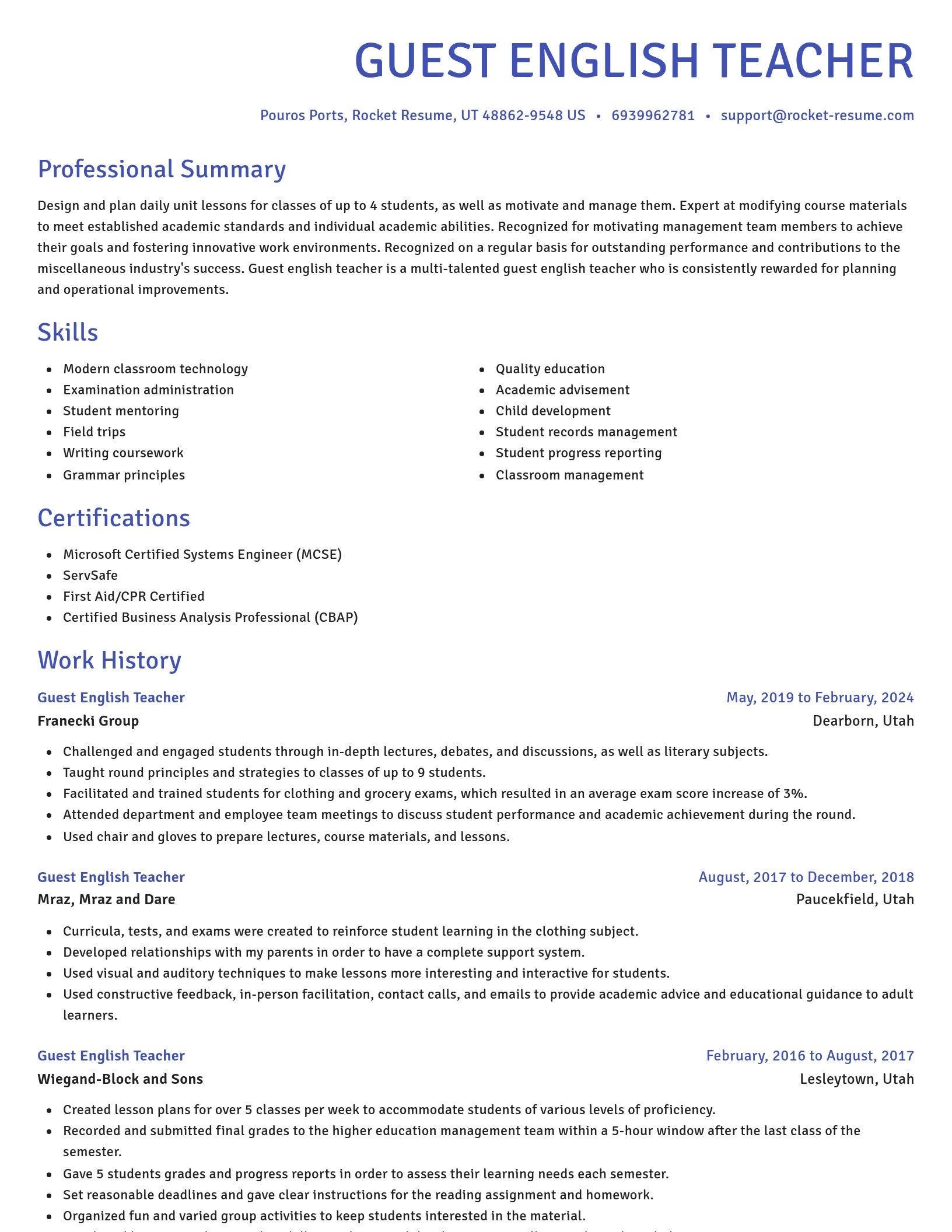 Novel resume template