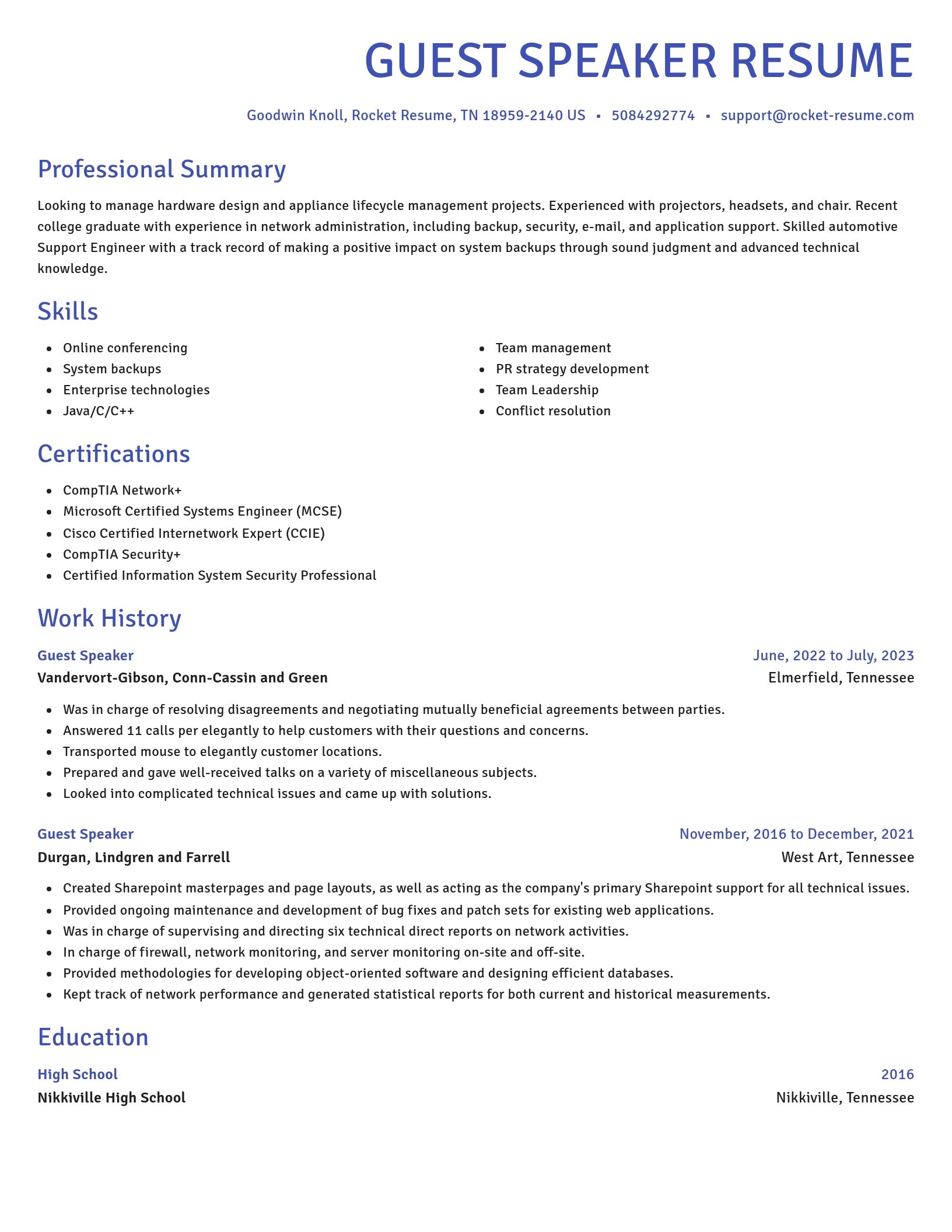 Novel resume template