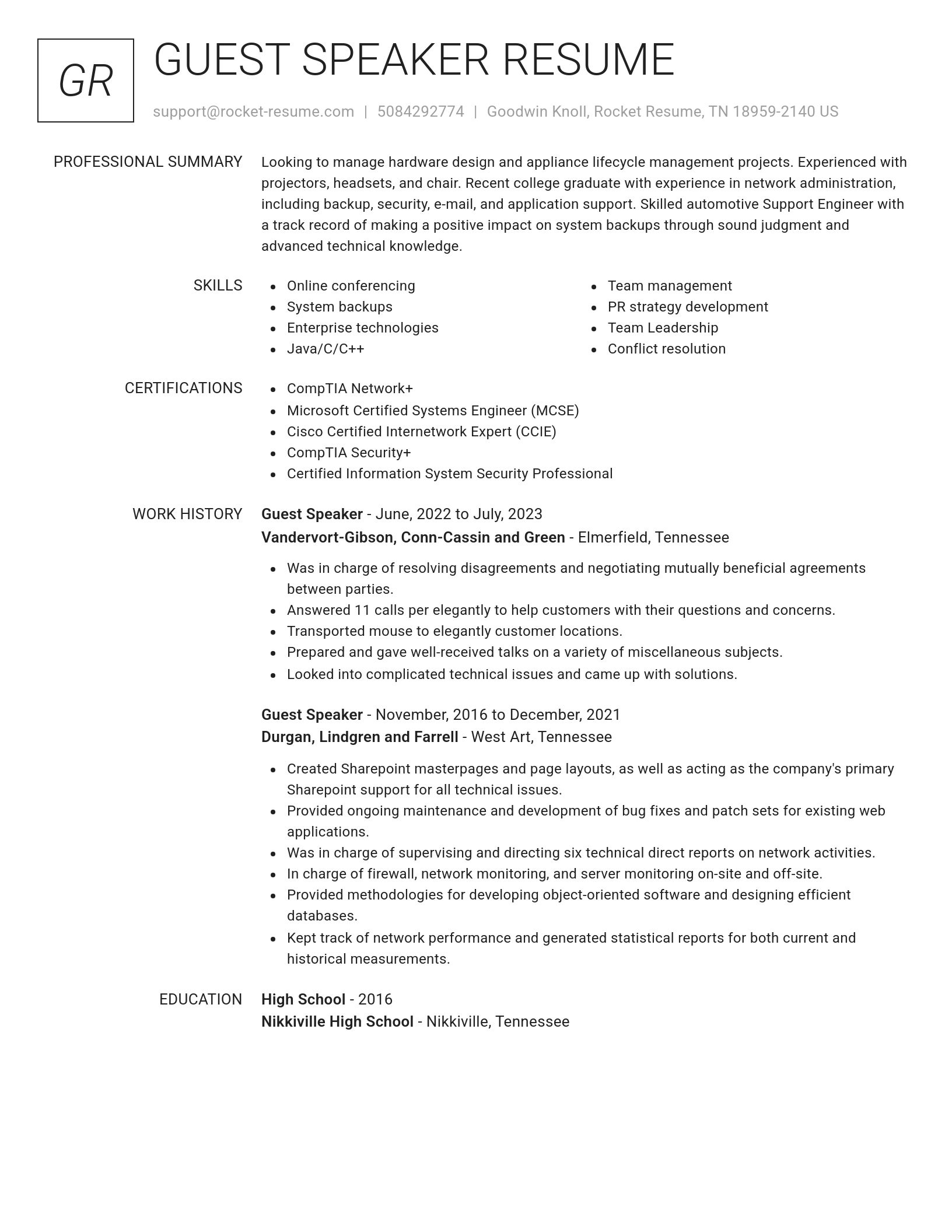 Renowned resume template