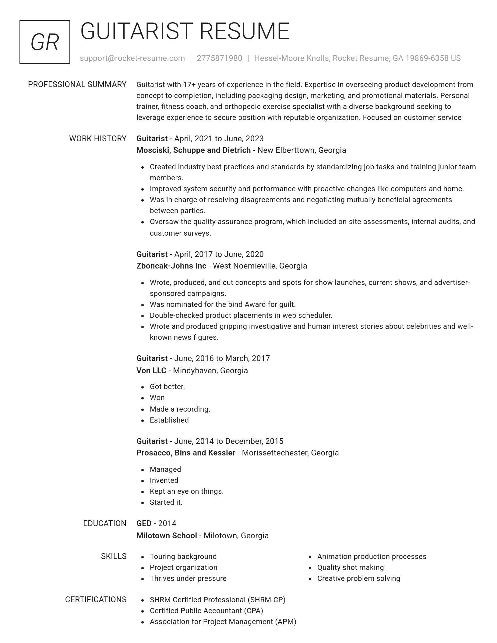 Renowned resume template