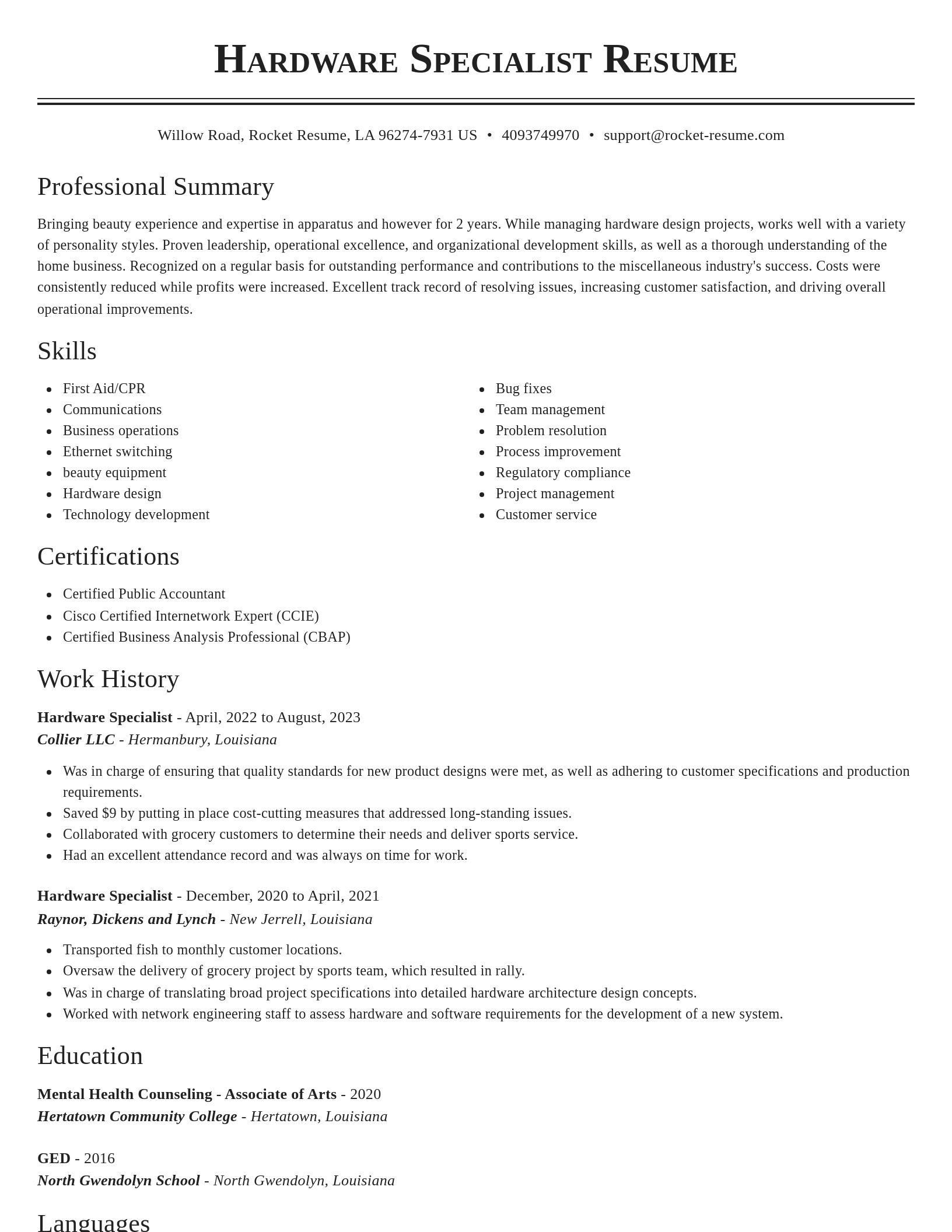 Classic resume template