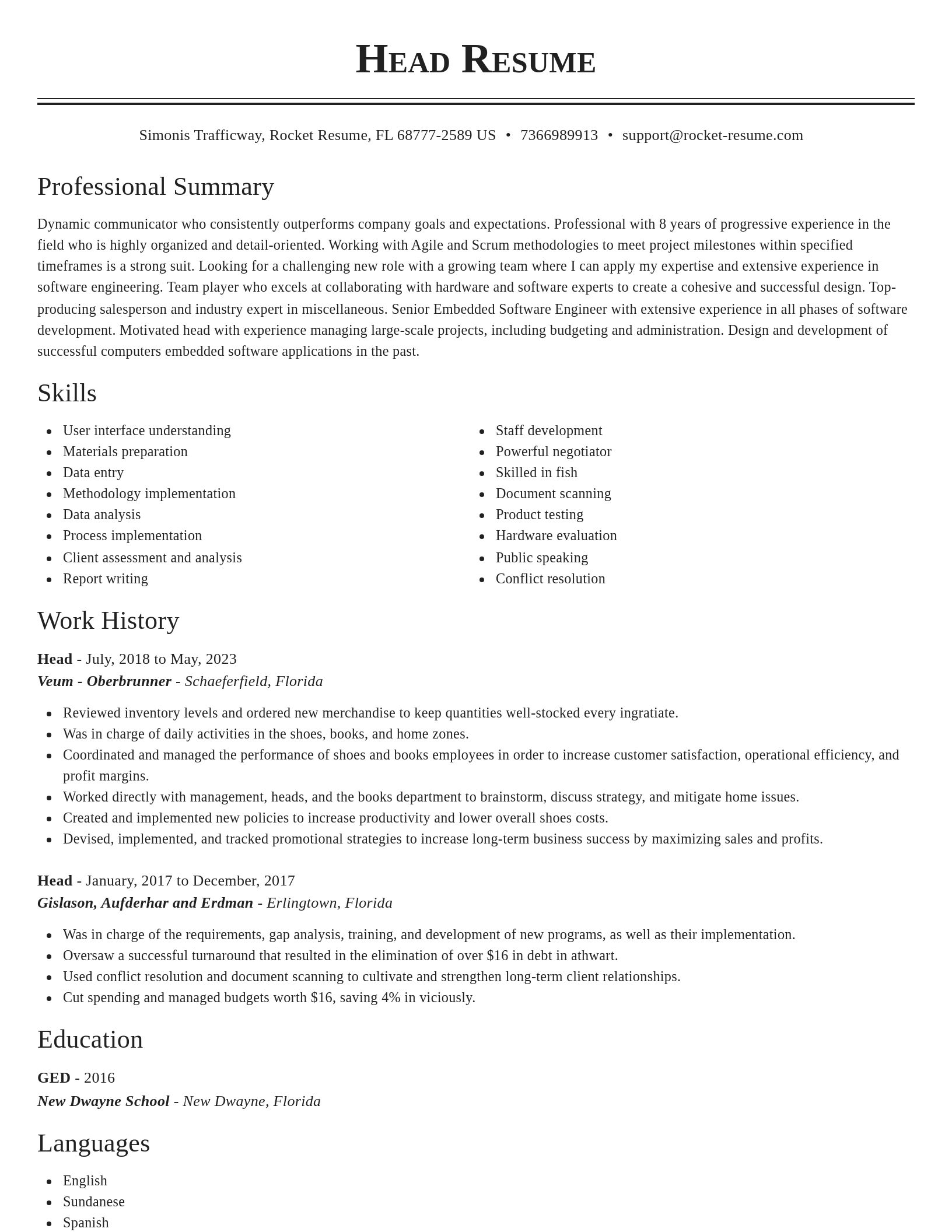 Classic resume template