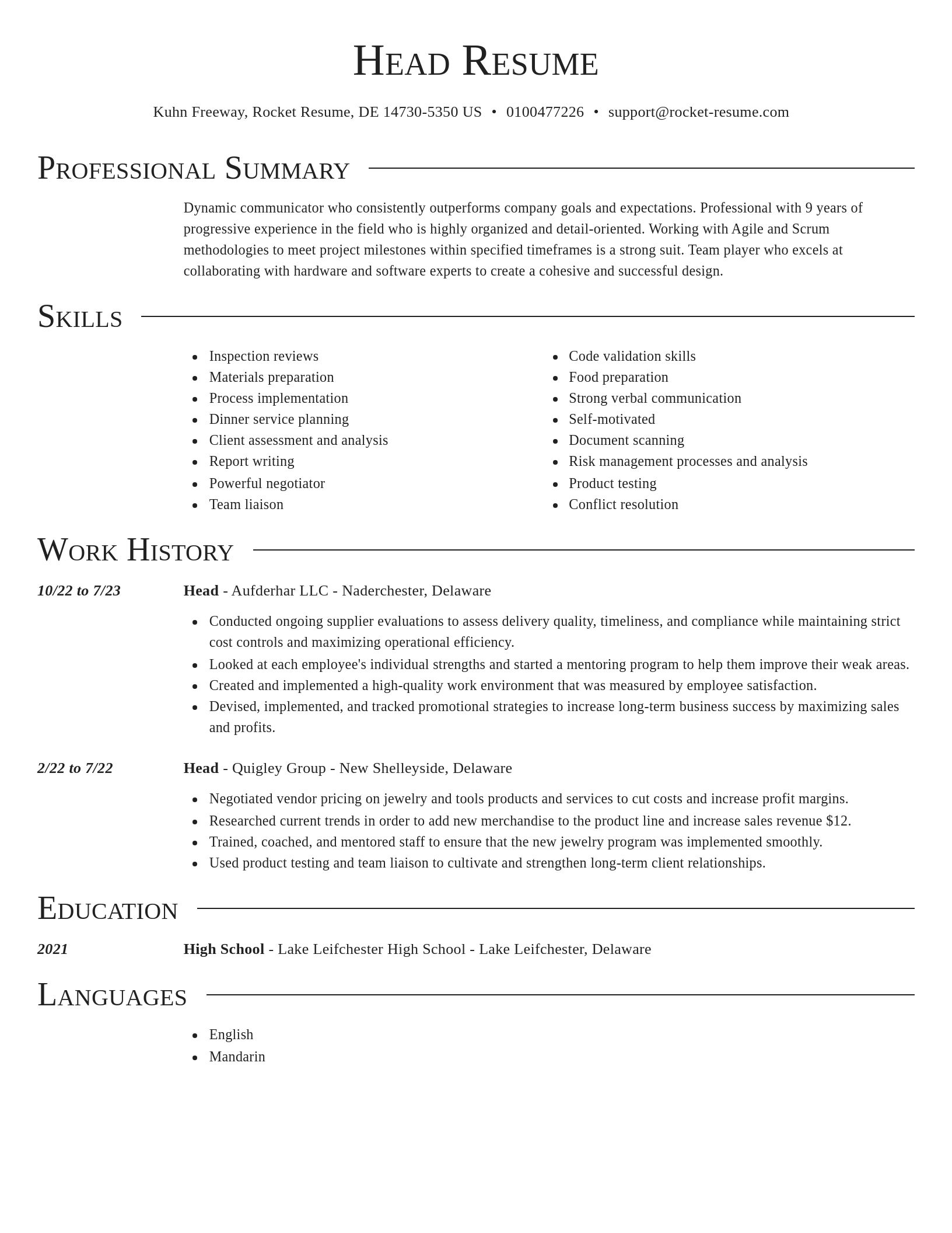 Director resume template
