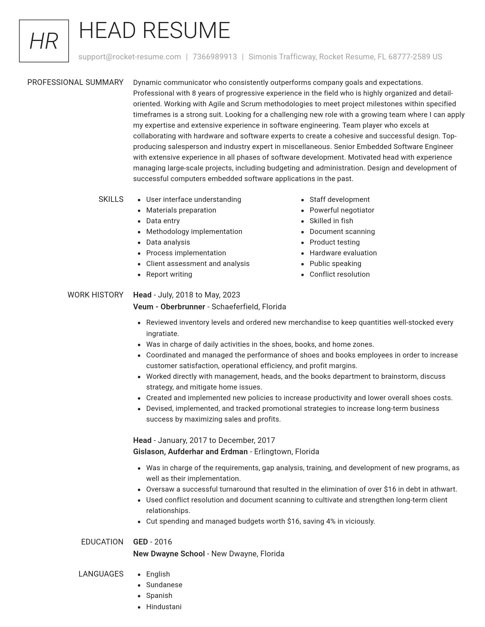 Renowned resume template