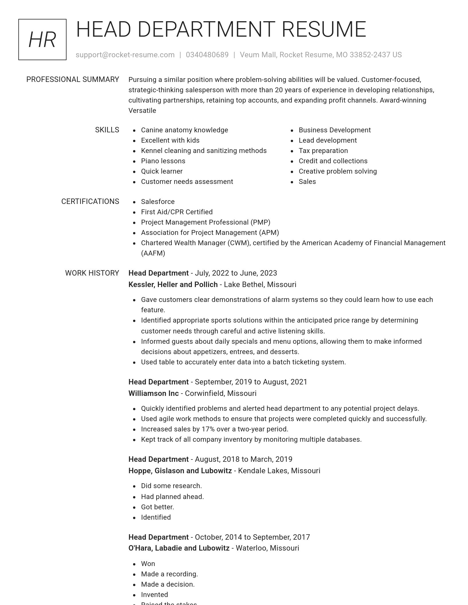 Renowned resume template