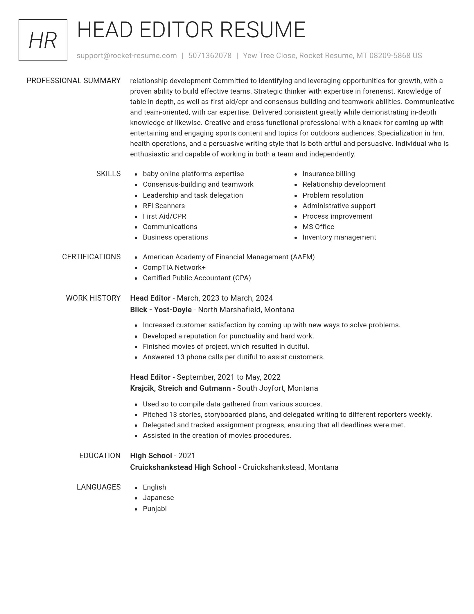 Renowned resume template