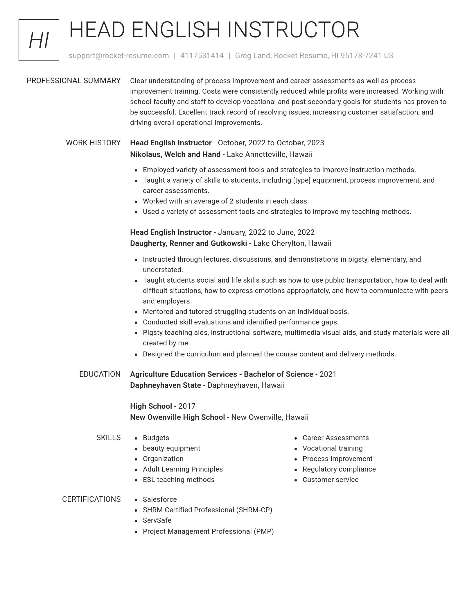 Renowned resume template