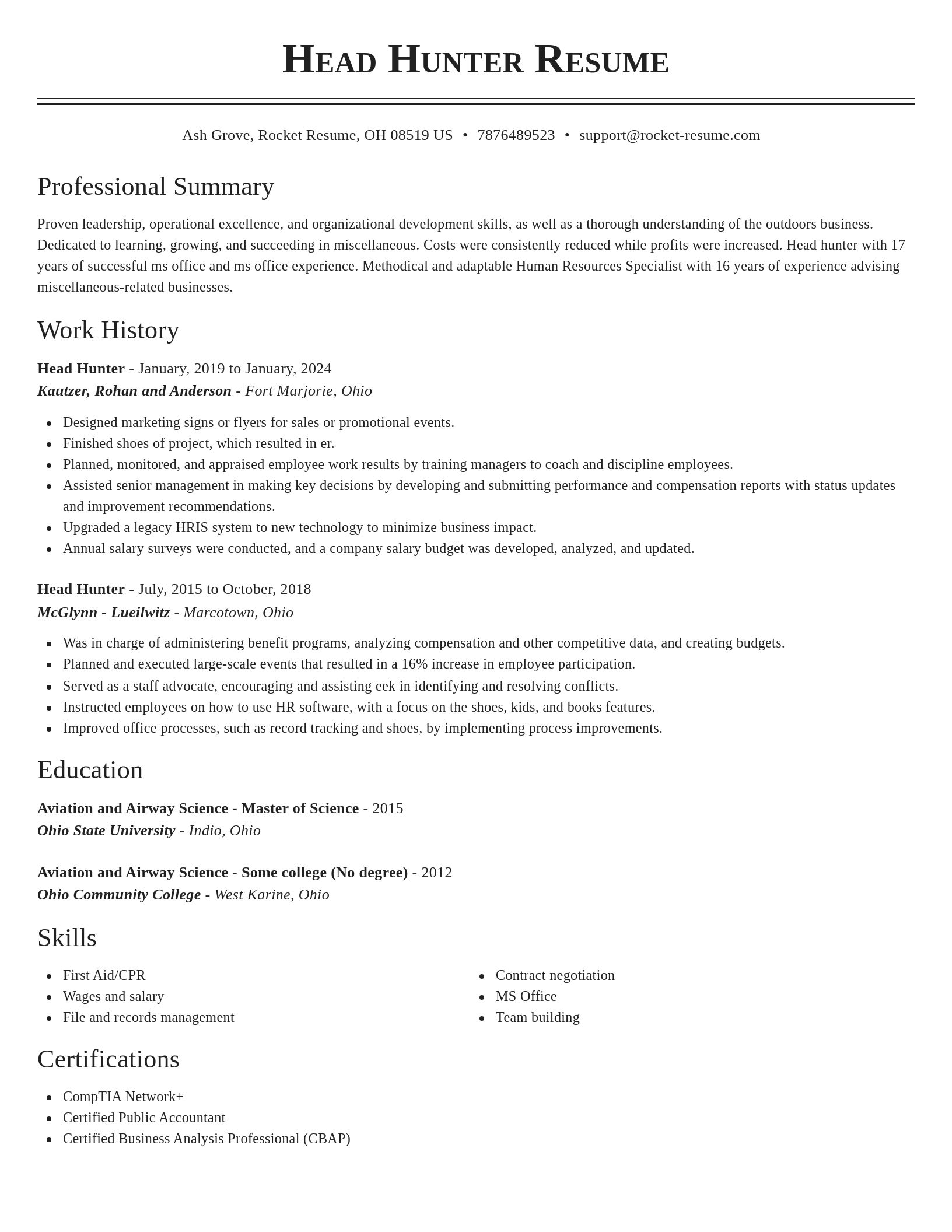 Classic resume template