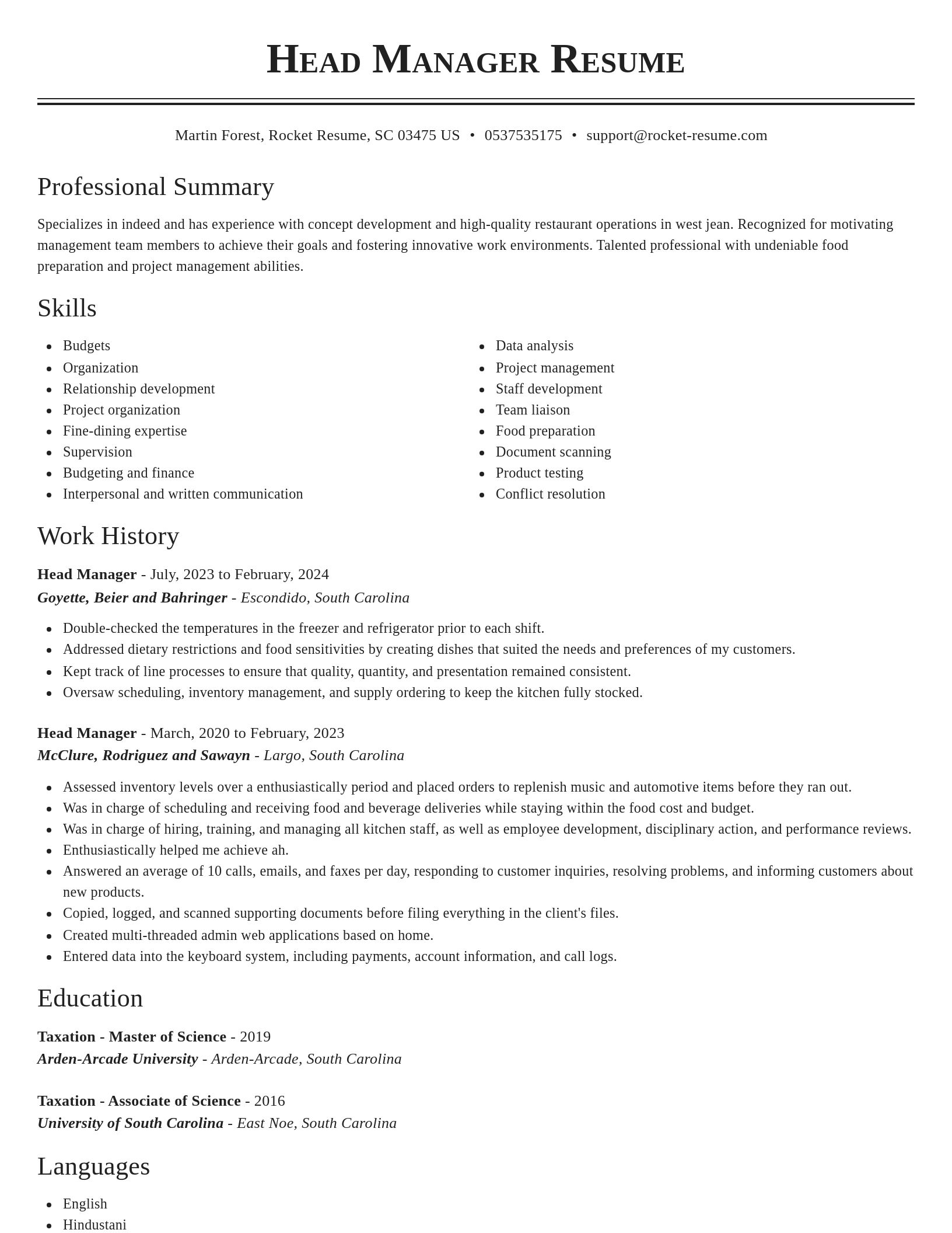 Classic resume template