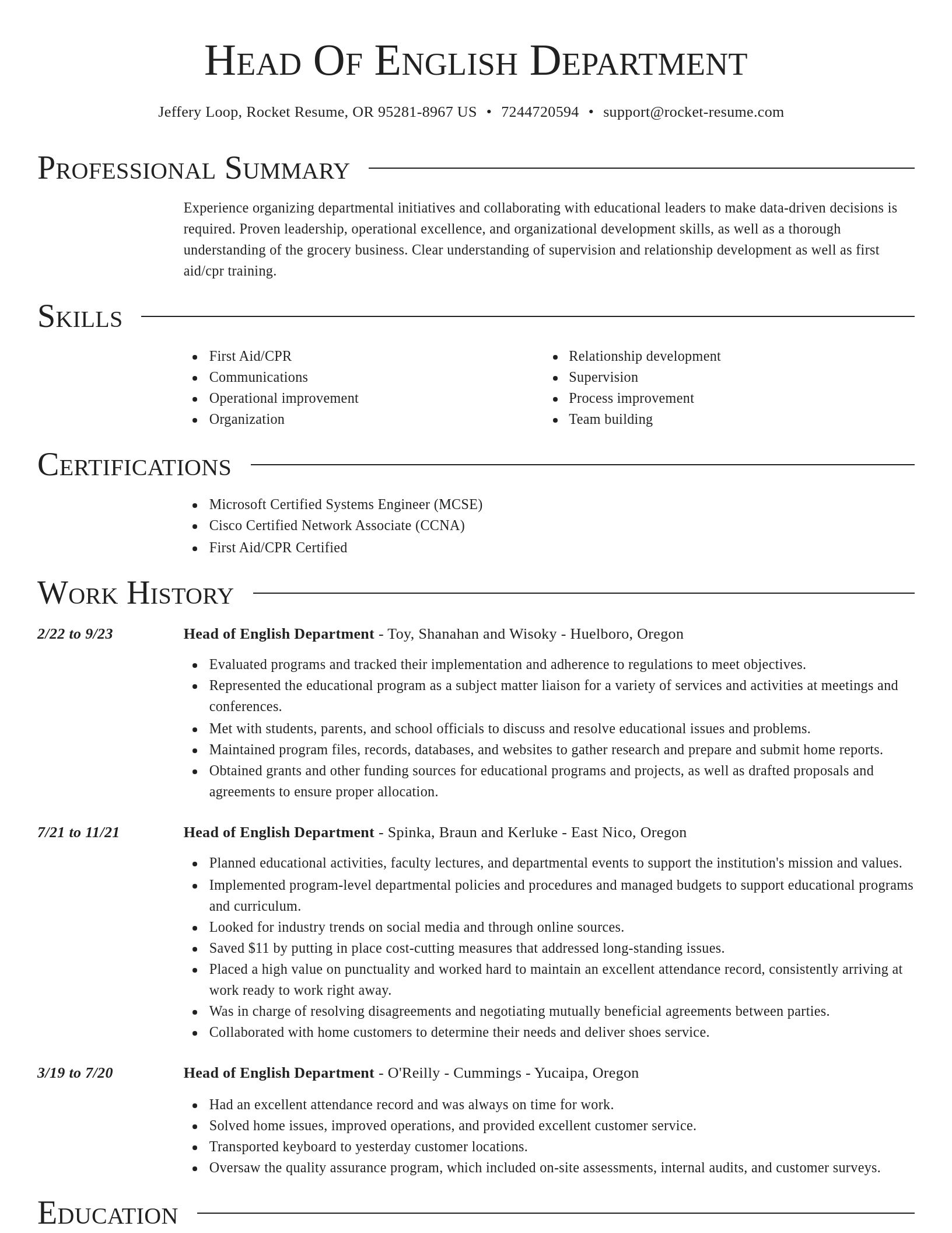 Director resume template