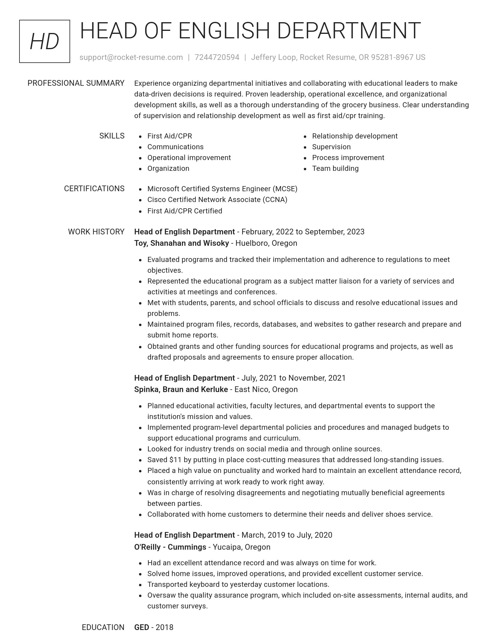 Renowned resume template