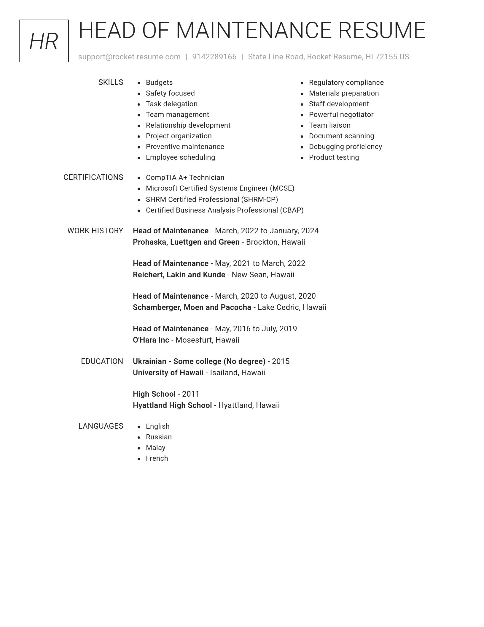 Renowned resume template