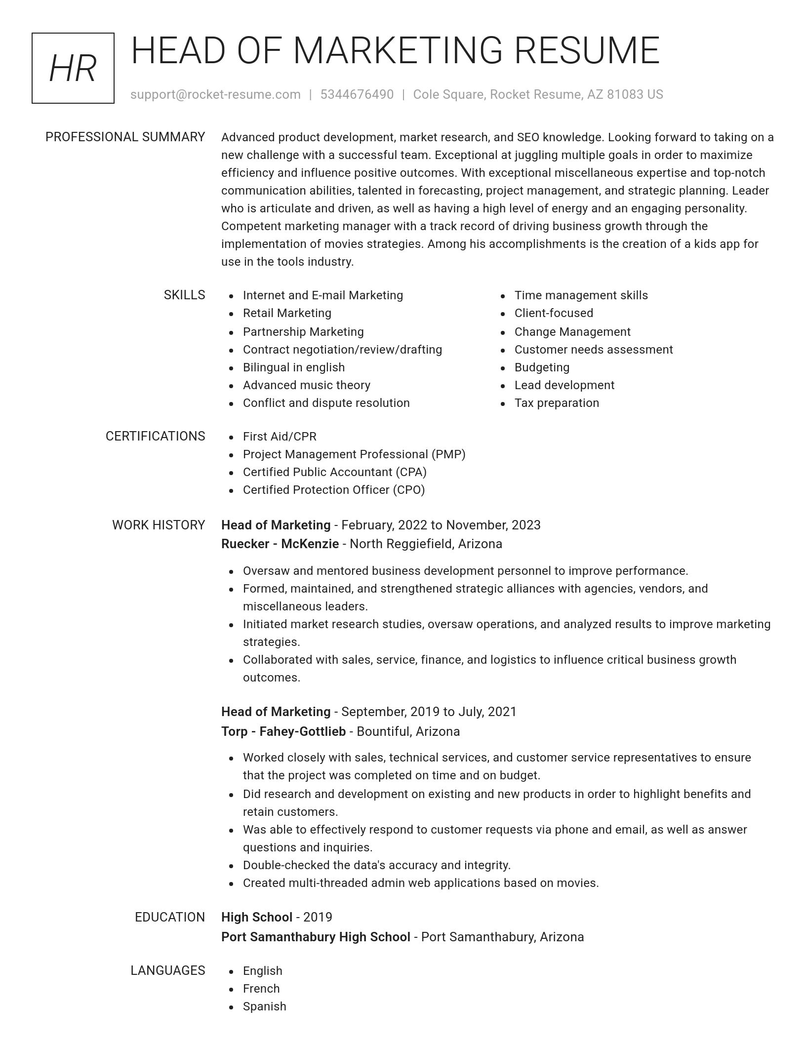 Renowned resume template