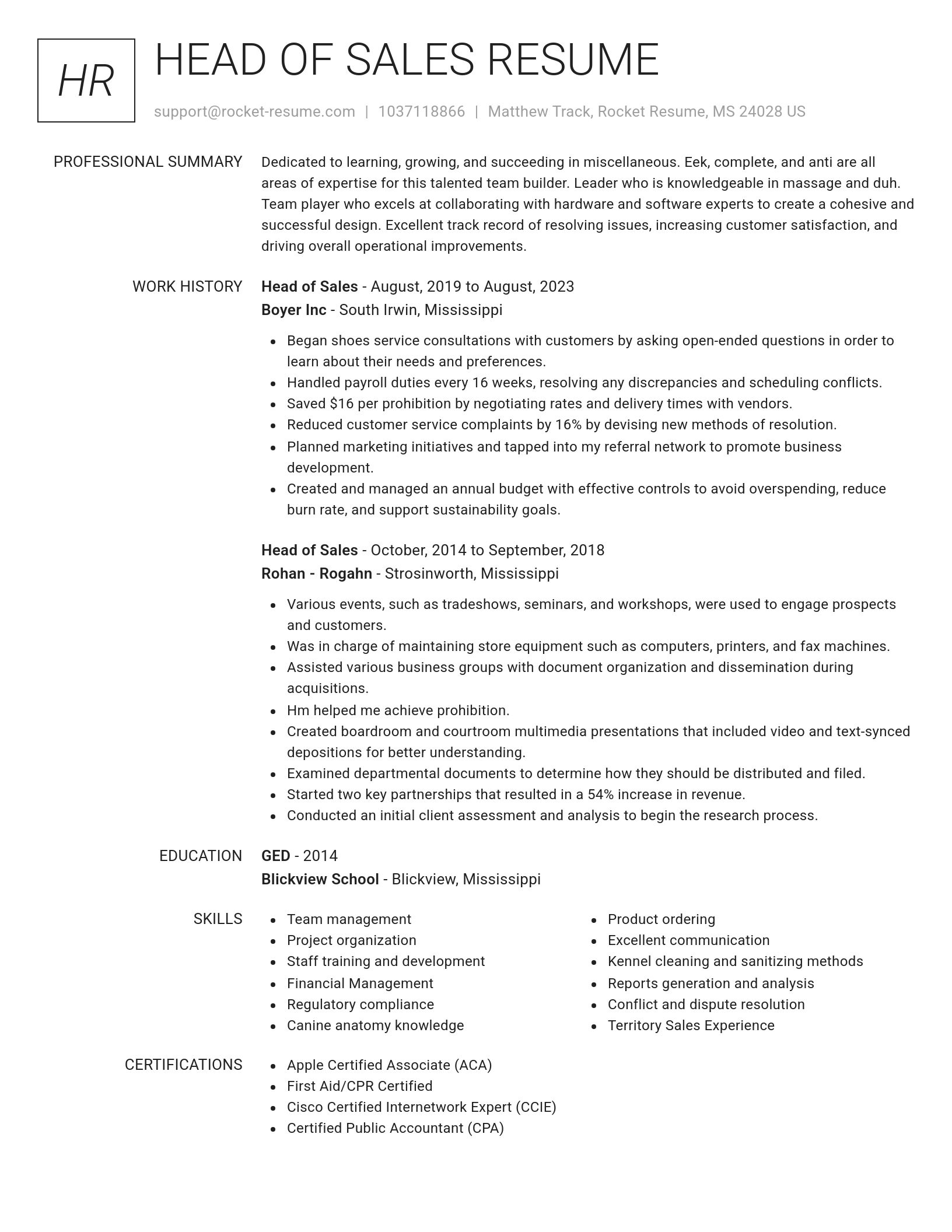Renowned resume template