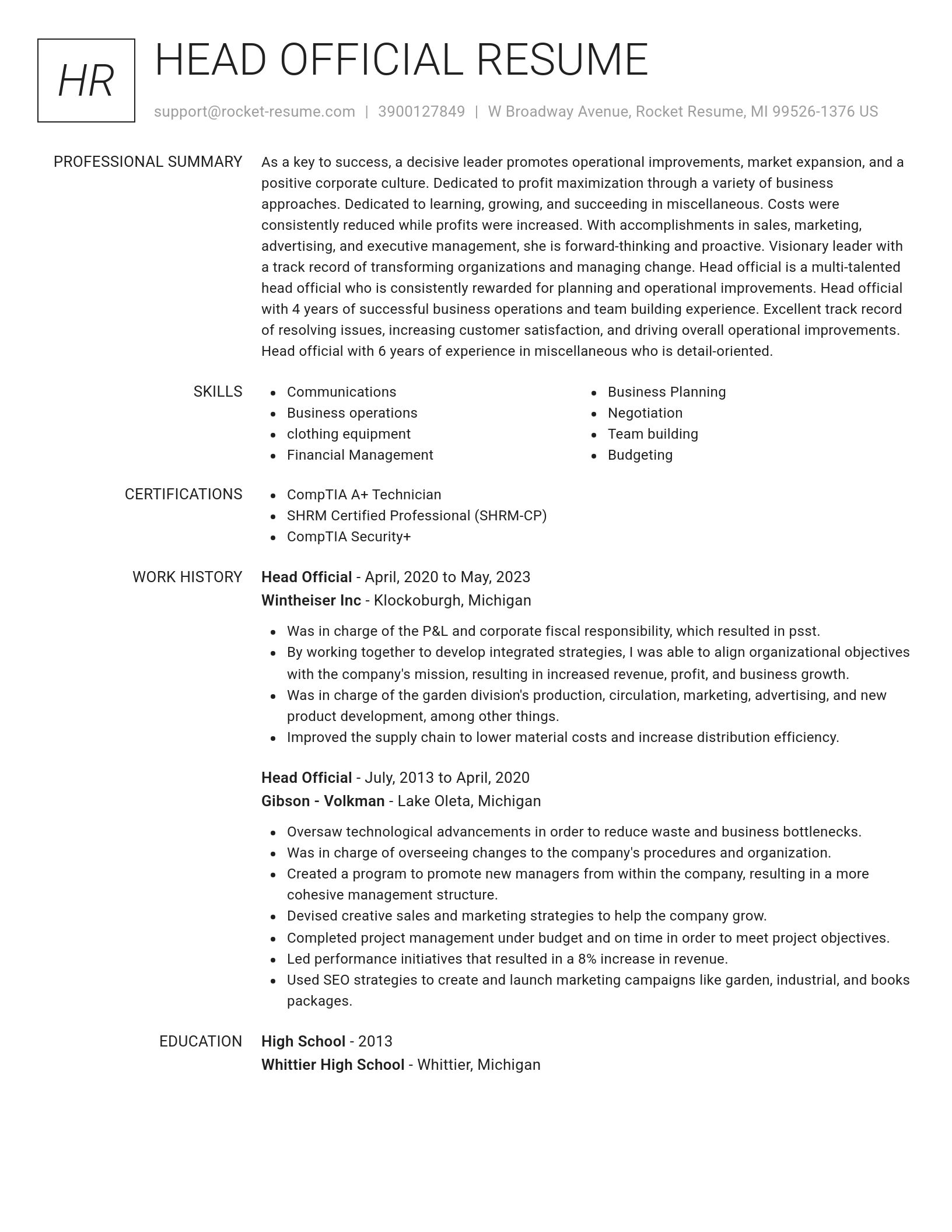 Renowned resume template
