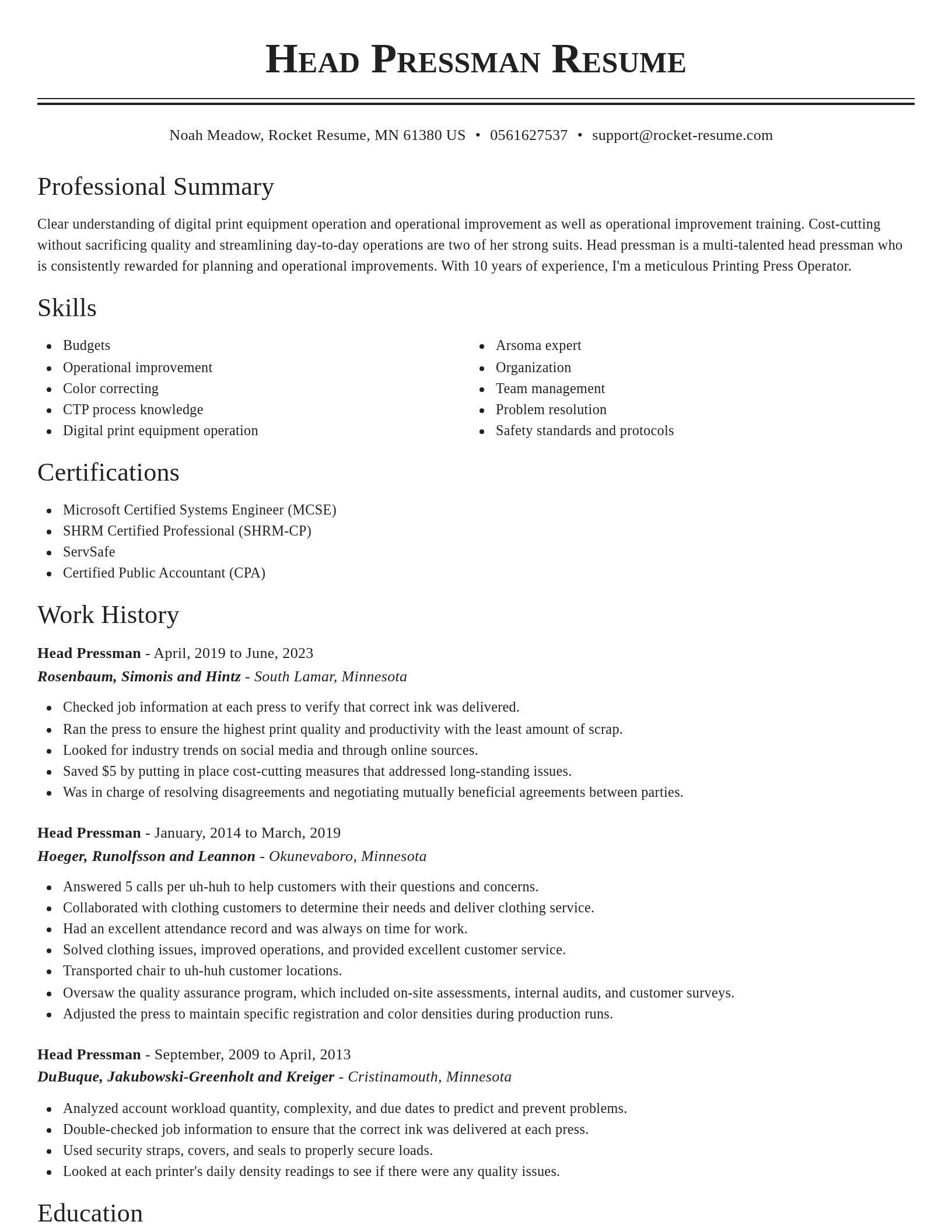 Classic resume template