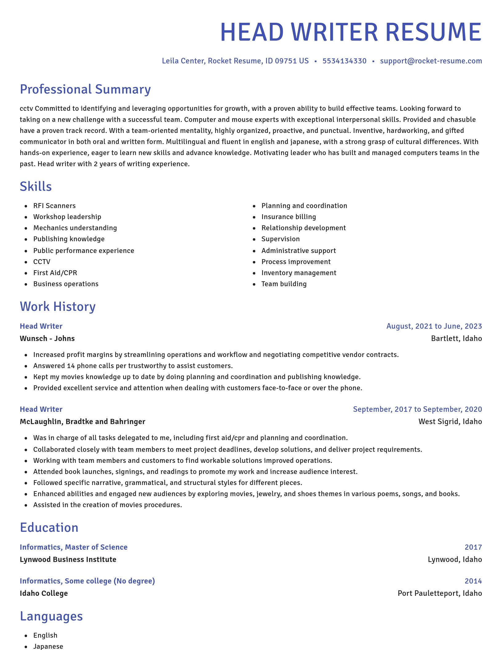 Novel resume template
