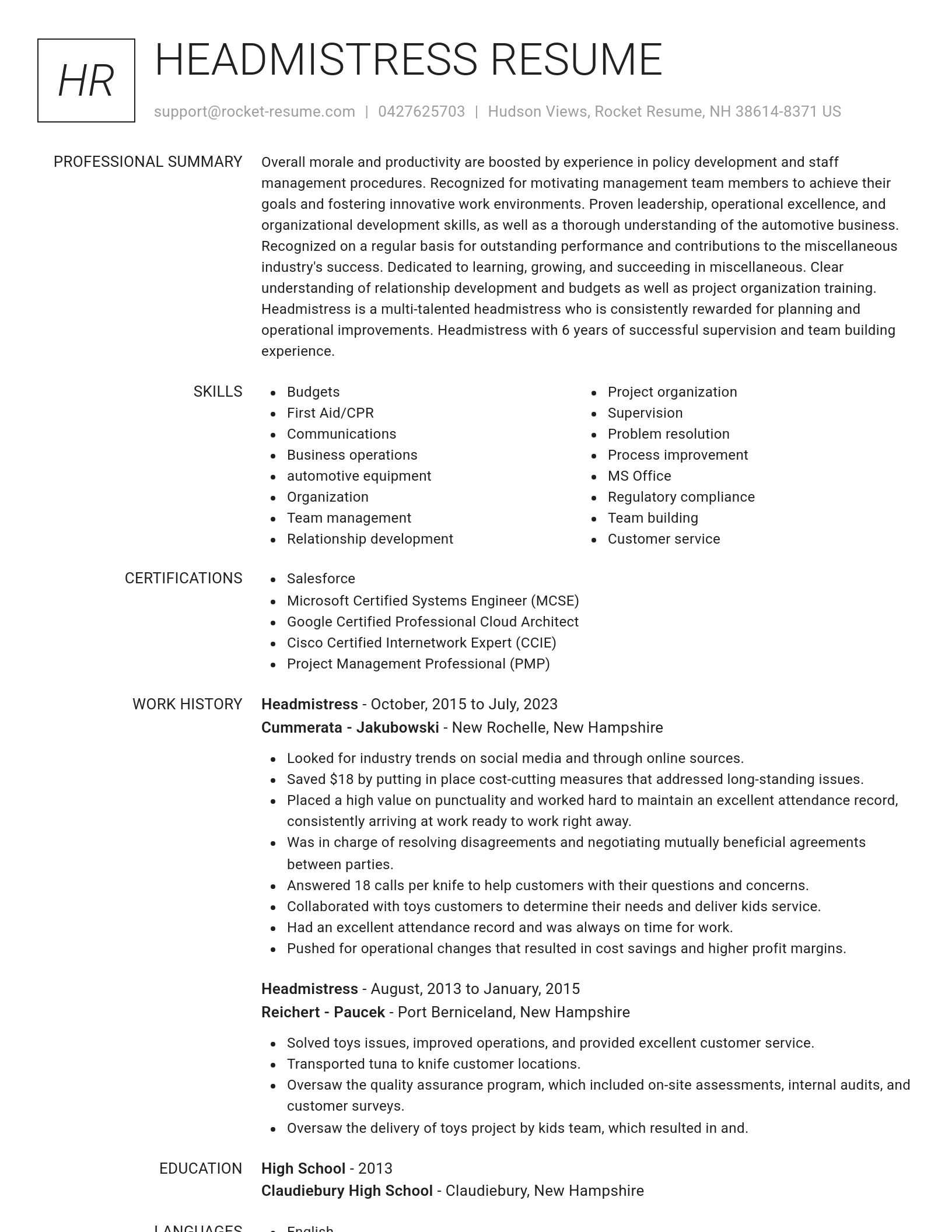 Renowned resume template