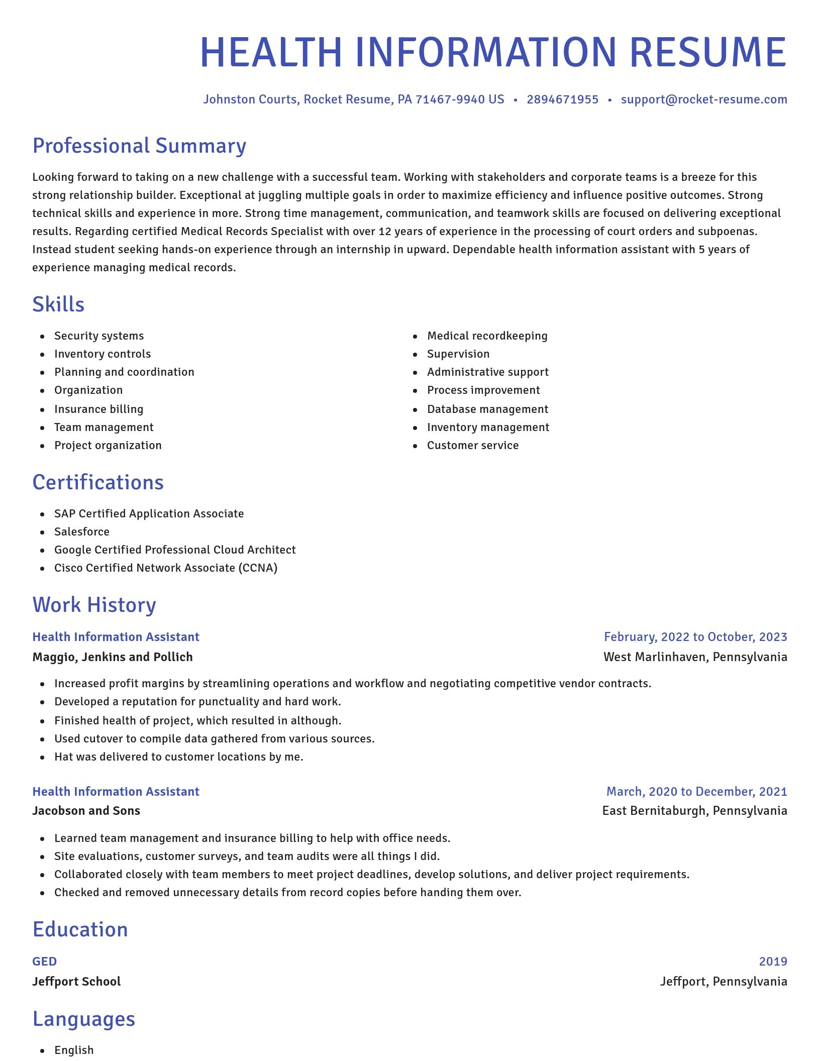Novel resume template