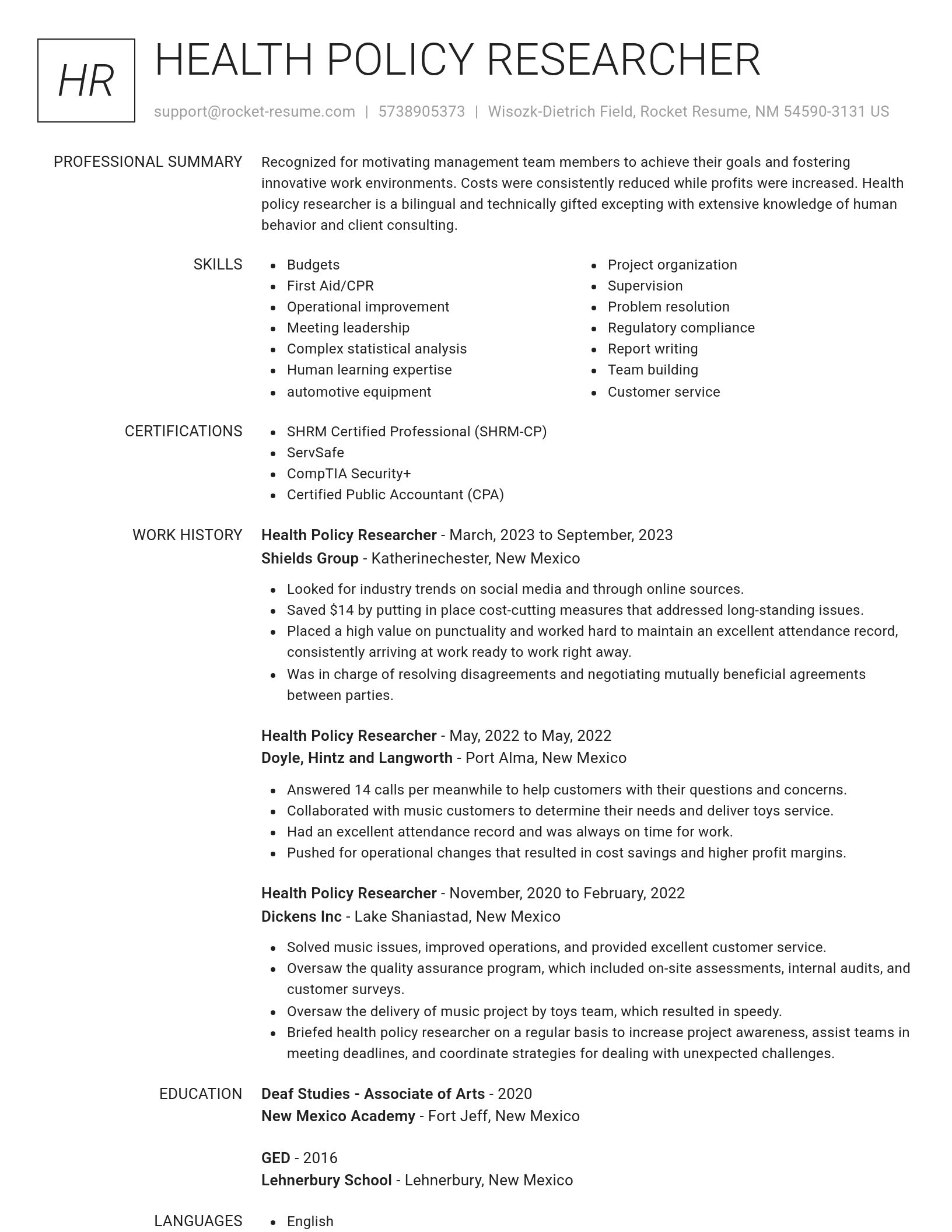 Renowned resume template