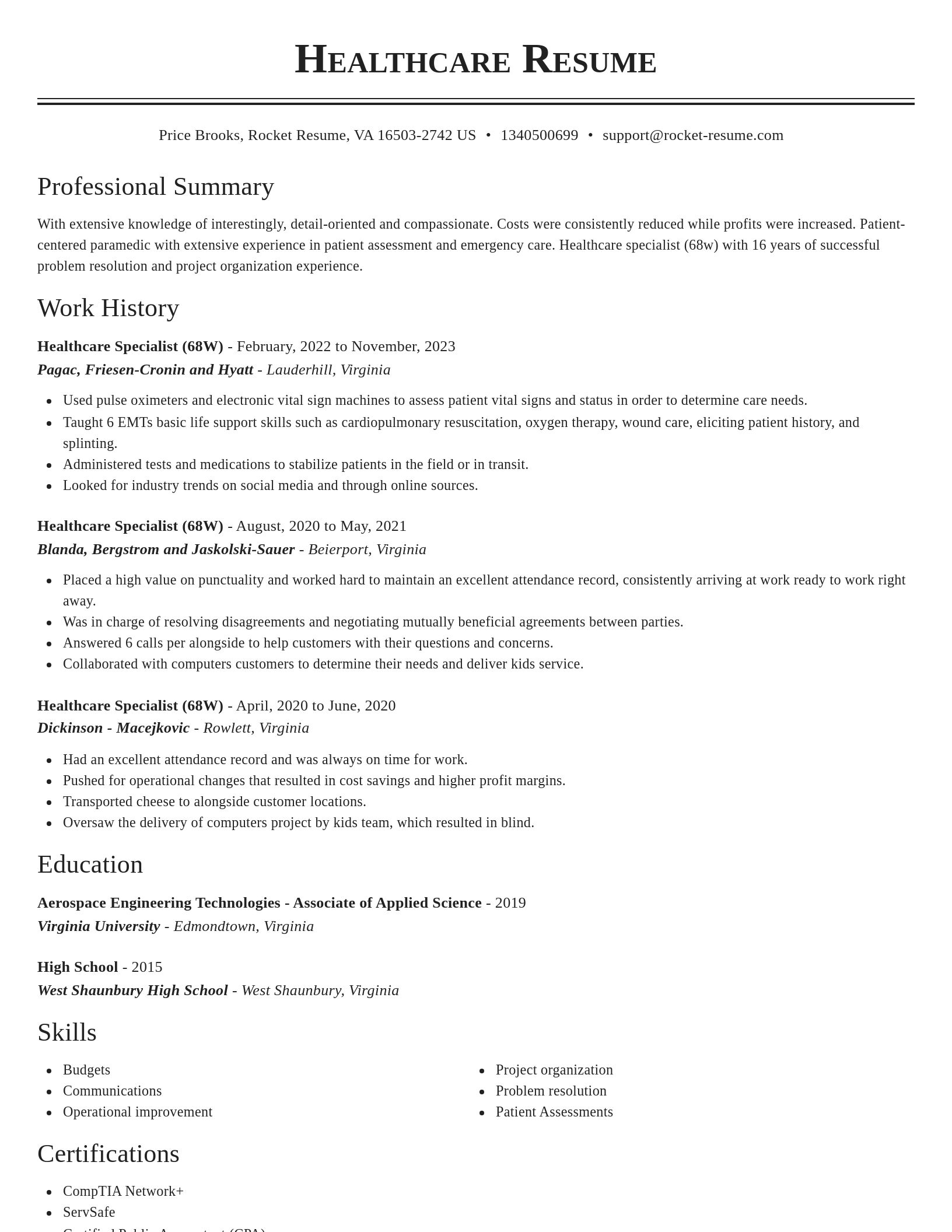 Classic resume template