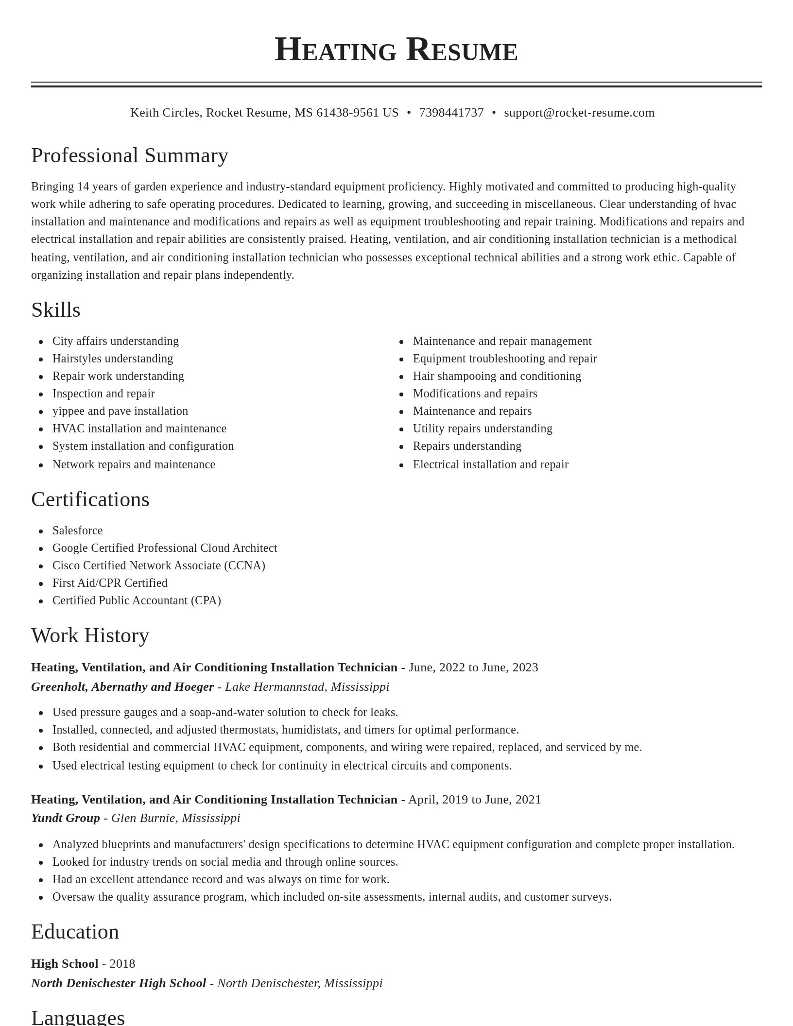 Classic resume template
