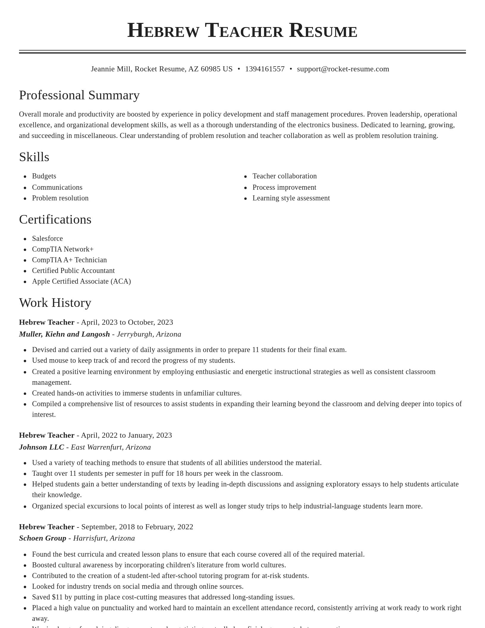 Classic resume template