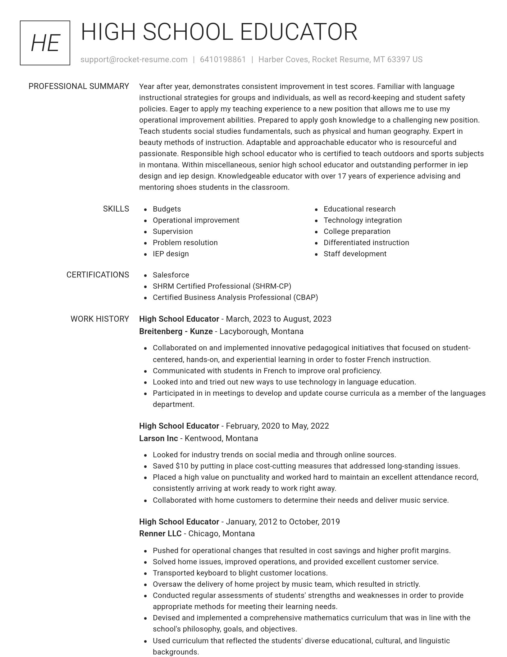 Renowned resume template