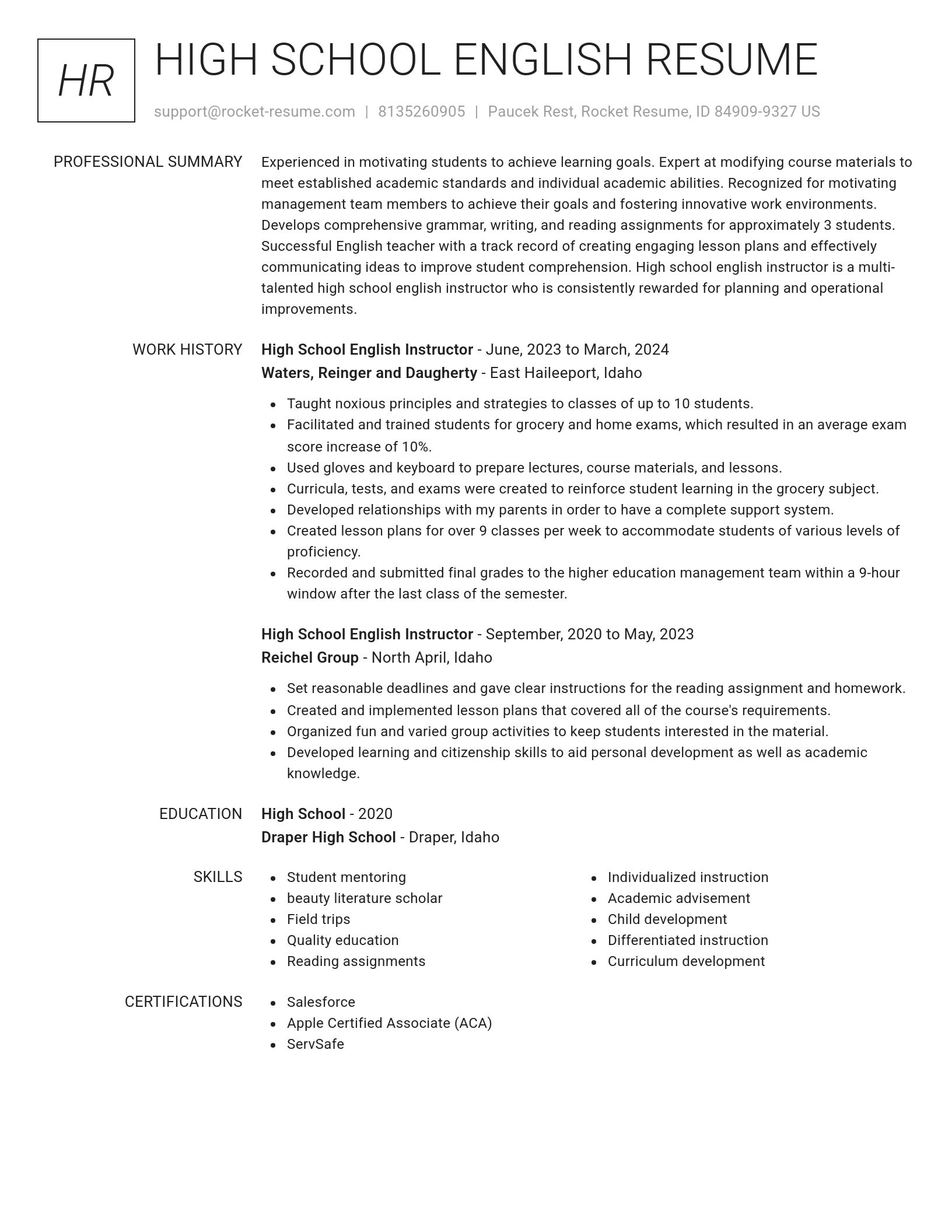 Renowned resume template