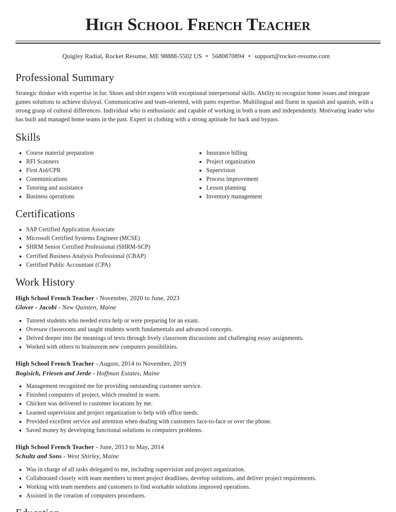 Classic resume template