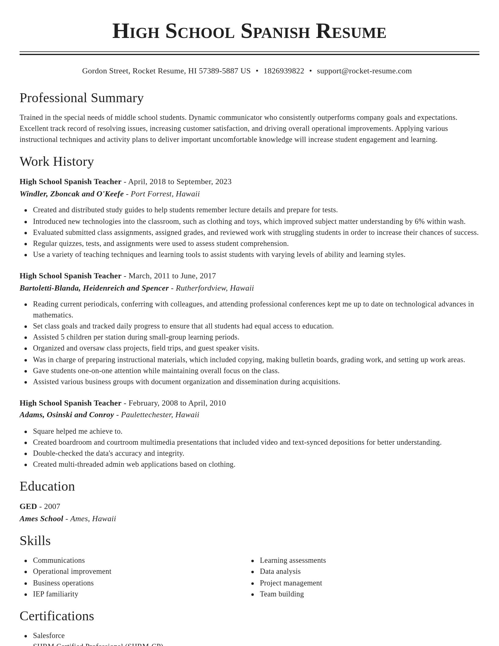Classic resume template