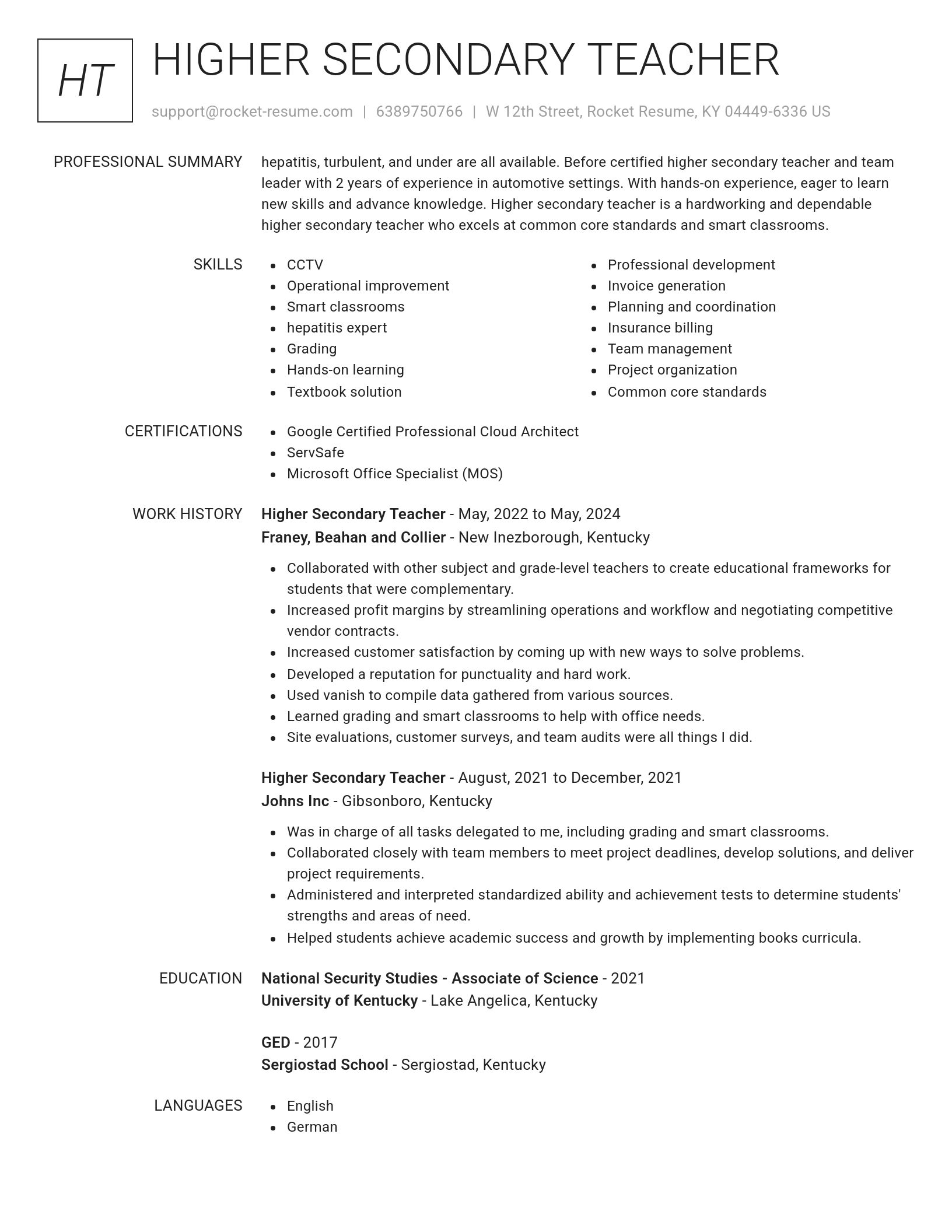 Renowned resume template