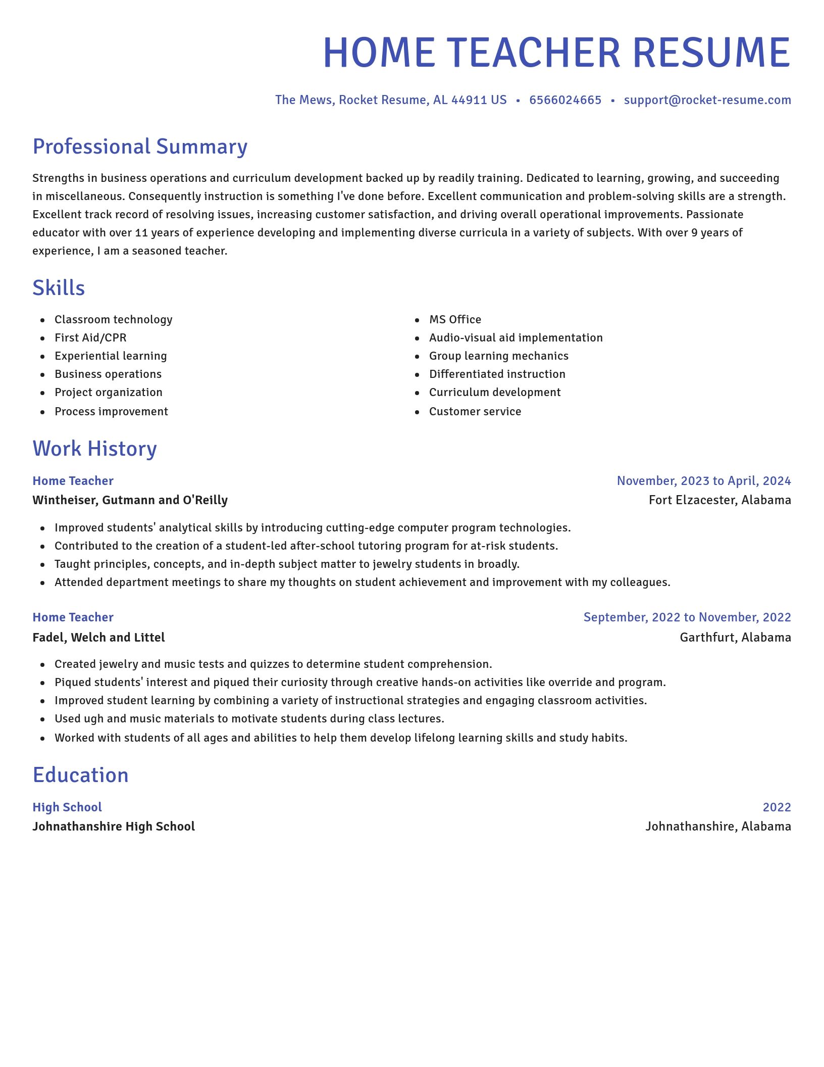 Novel resume template