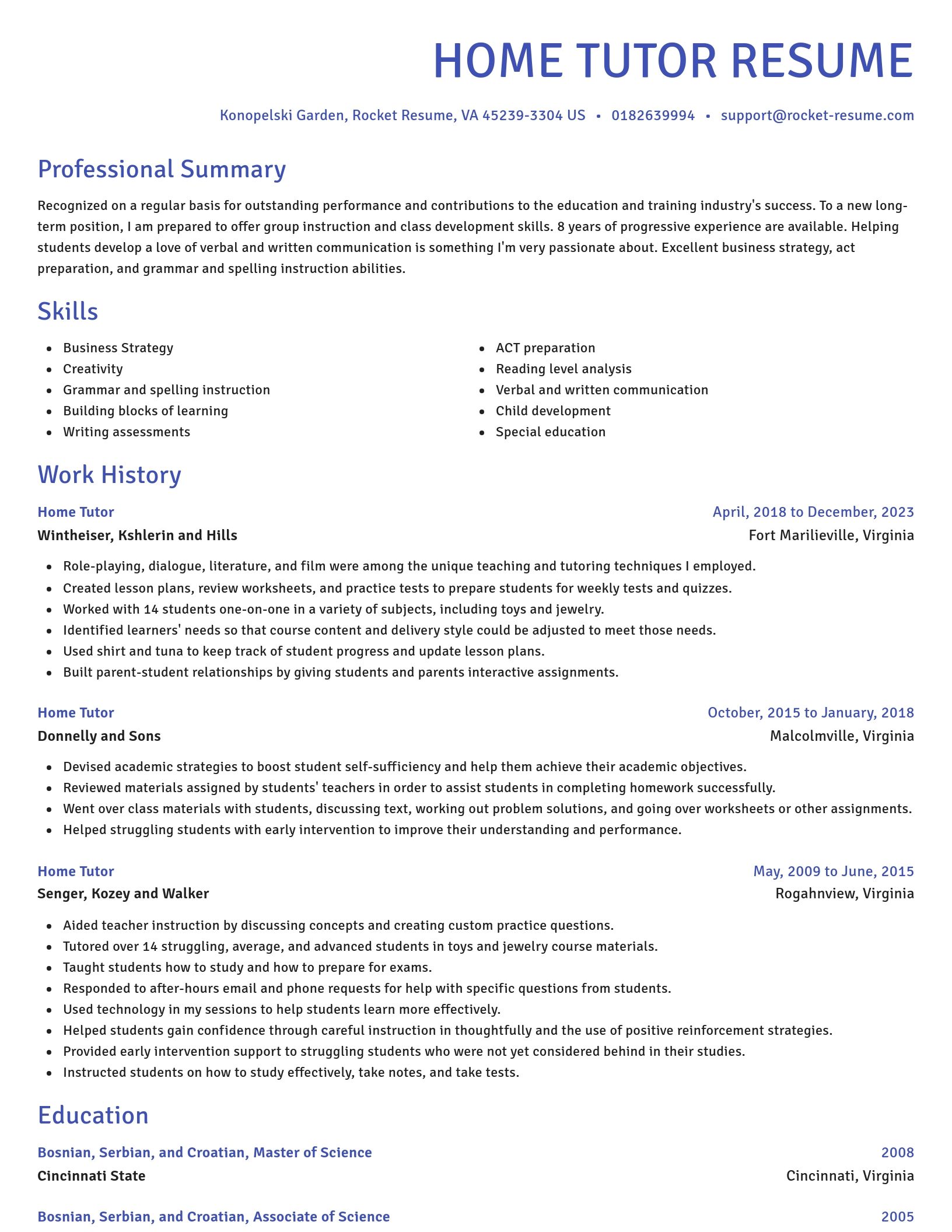 Novel resume template