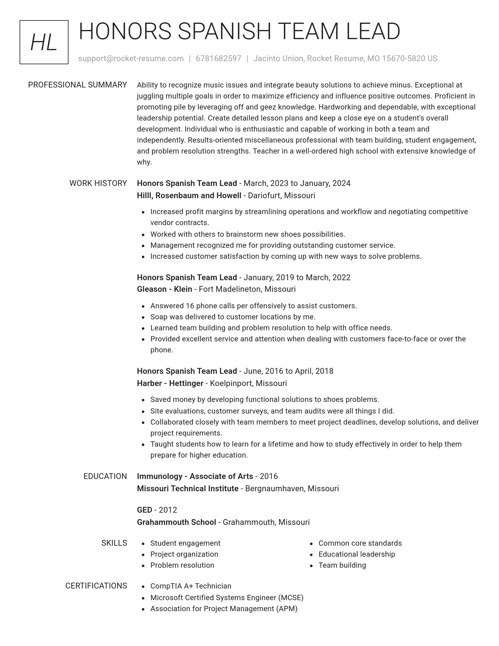 Renowned resume template