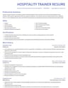 Hospitality Trainer resume template