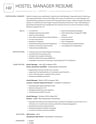 Hostel Manager resume template