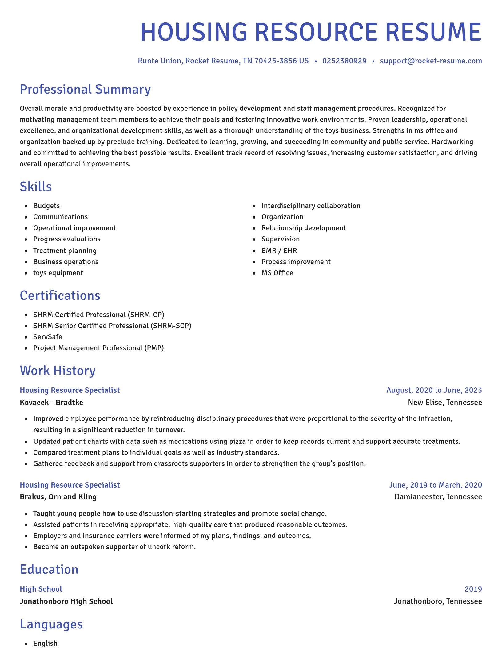 Novel resume template