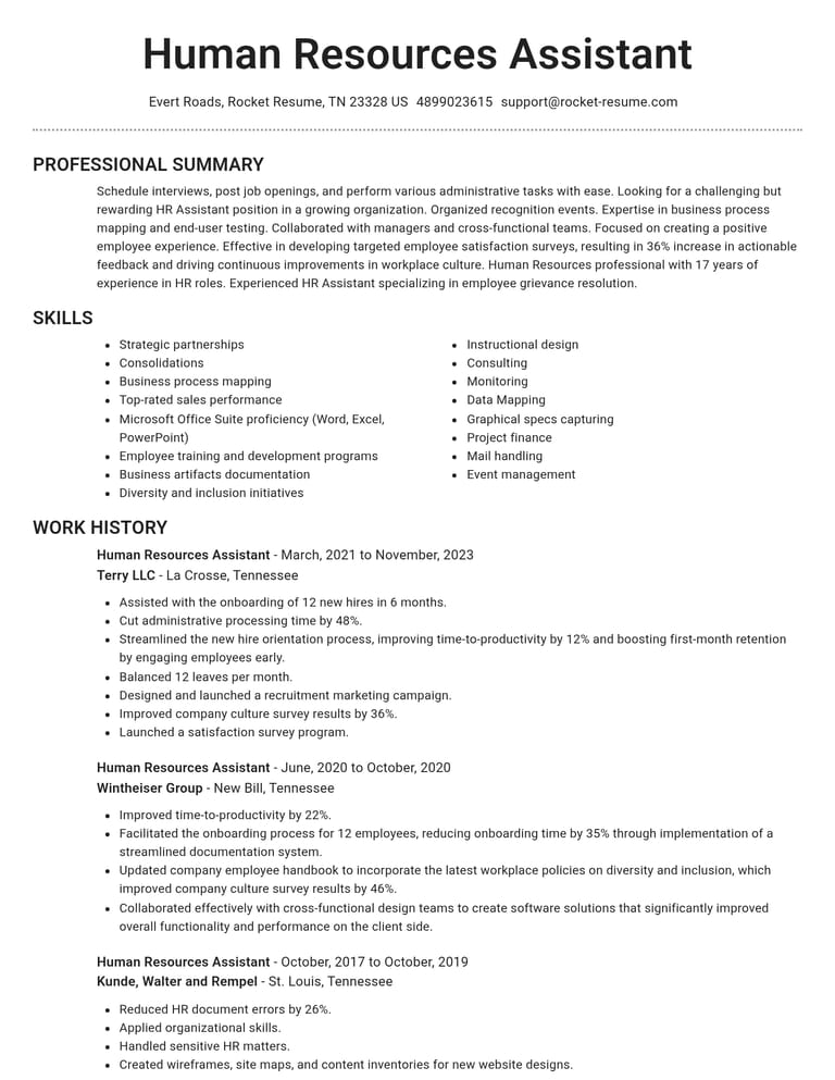Human Resources Assistant resume example