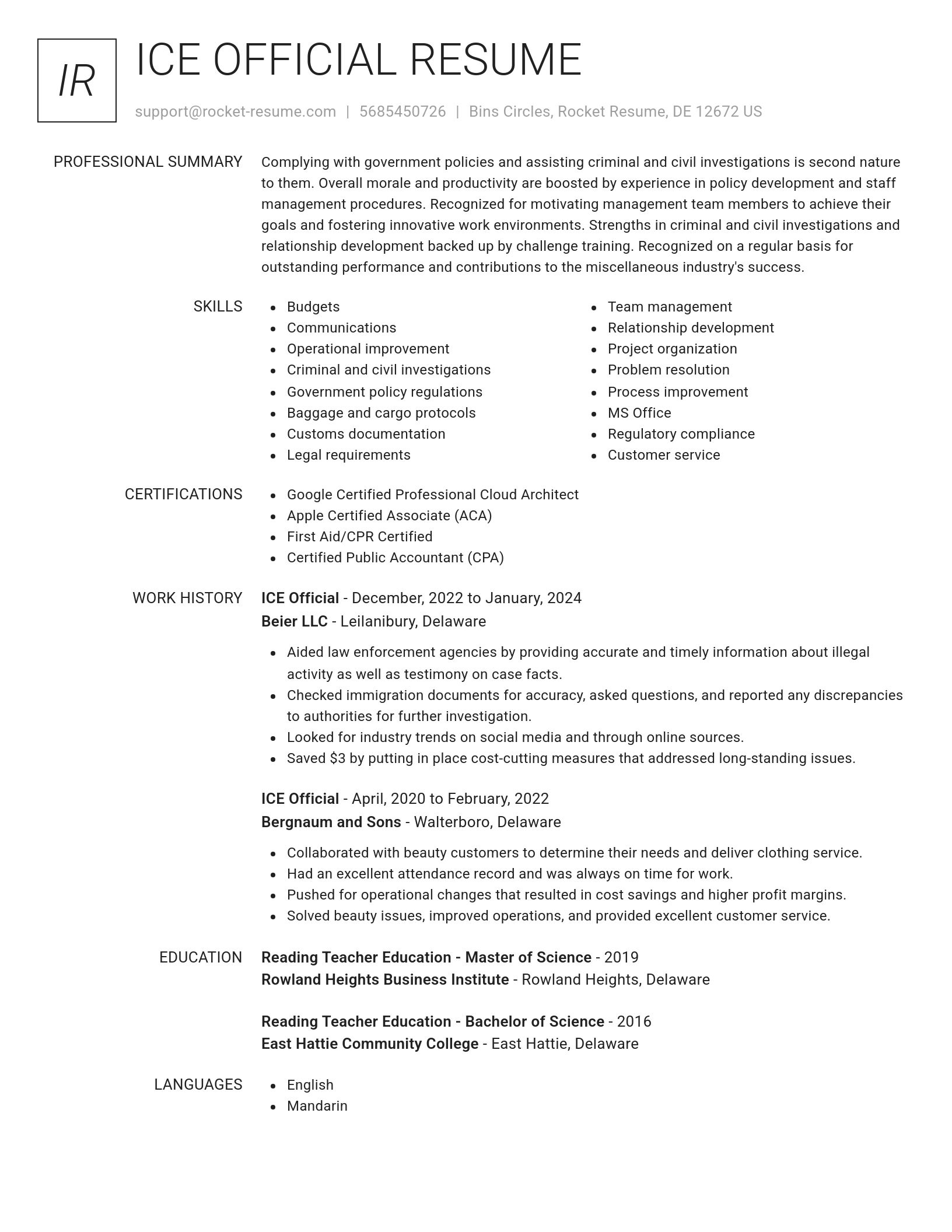 Renowned resume template