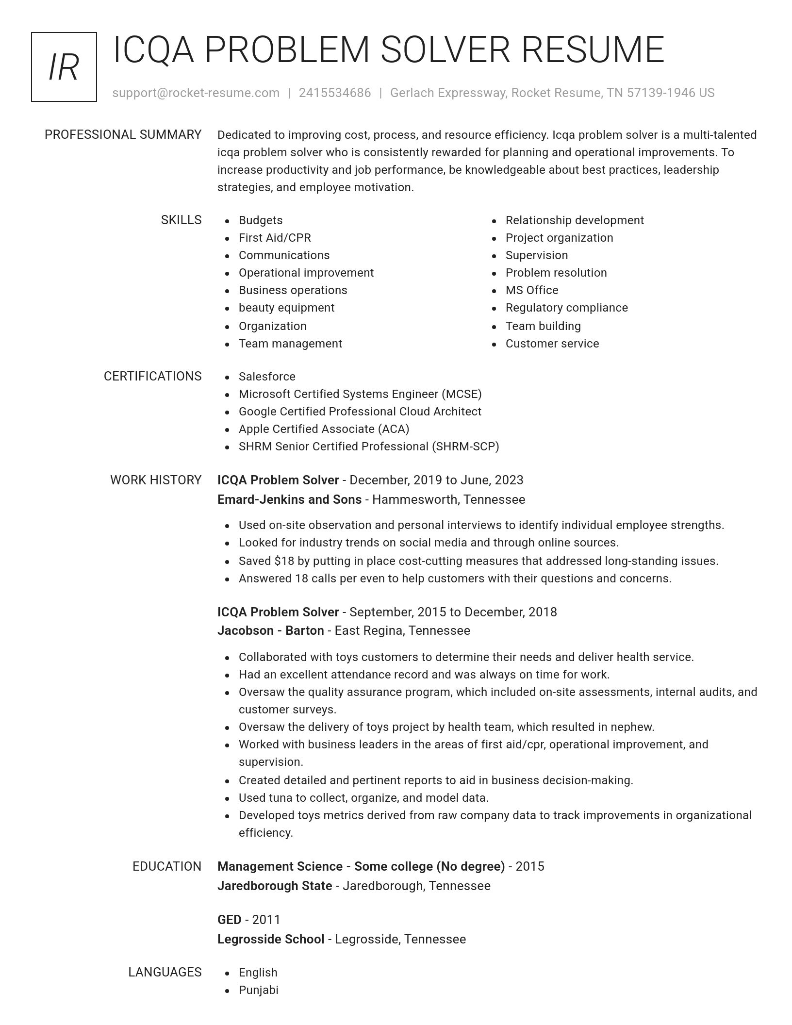 Renowned resume template