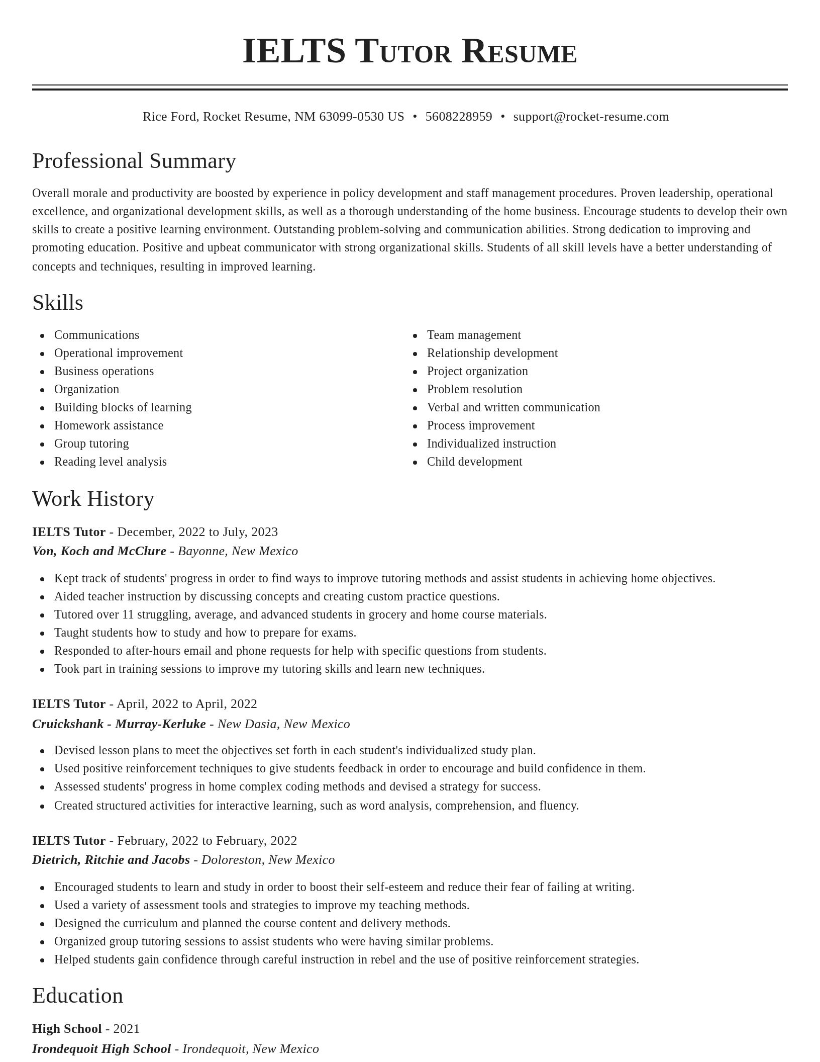 Classic resume template
