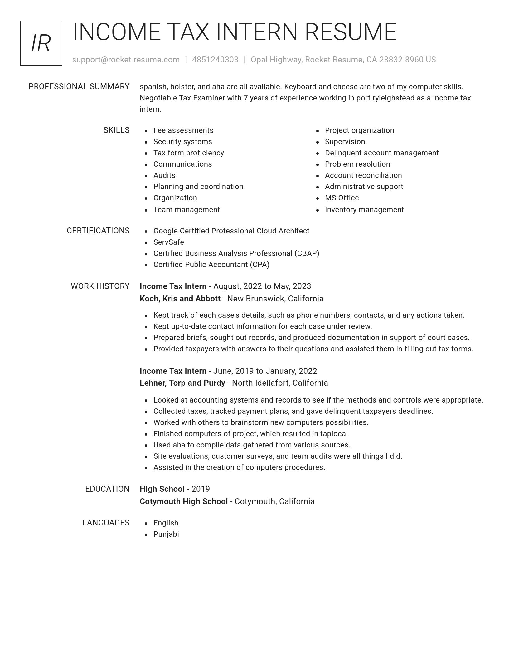 Renowned resume template