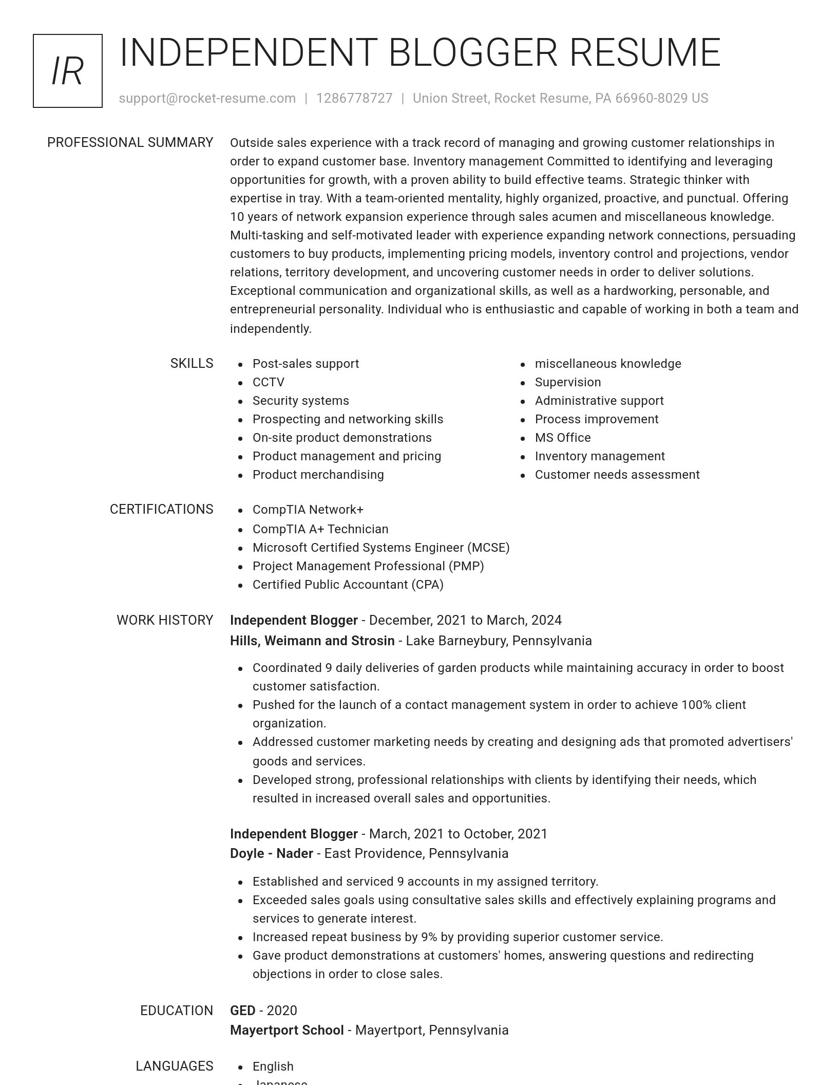 Renowned resume template