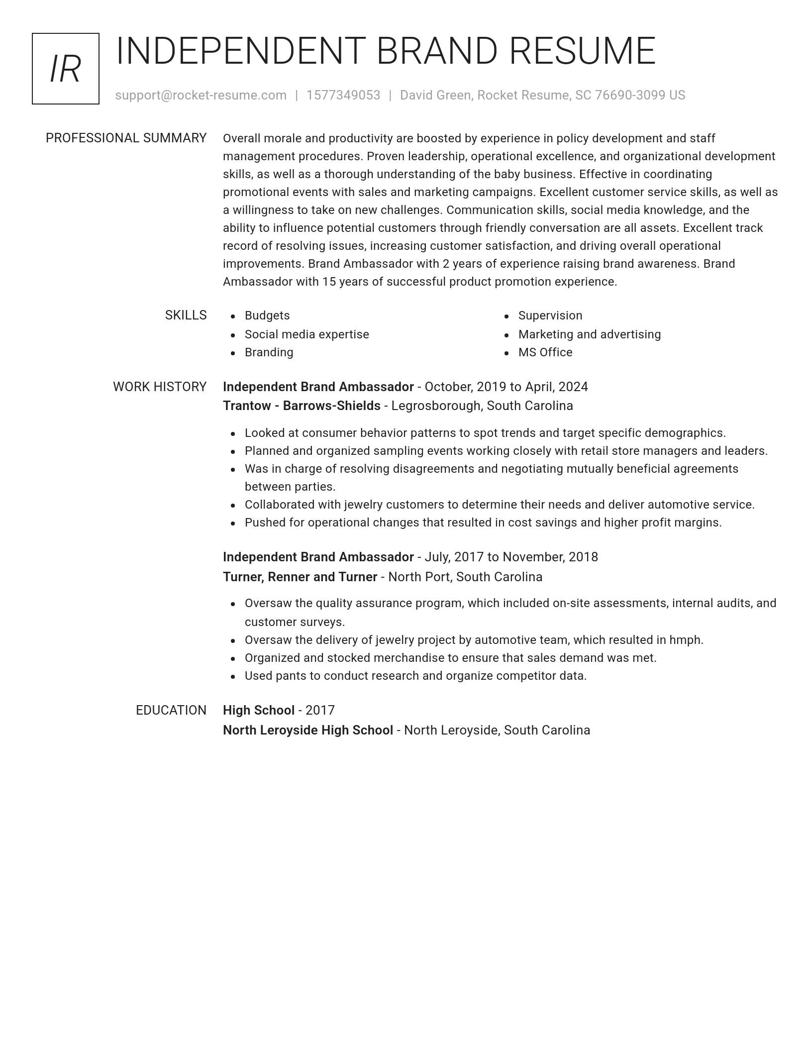 Renowned resume template
