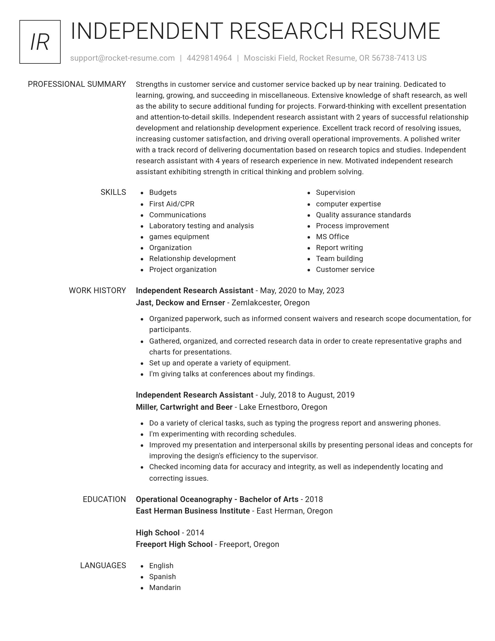 Renowned resume template